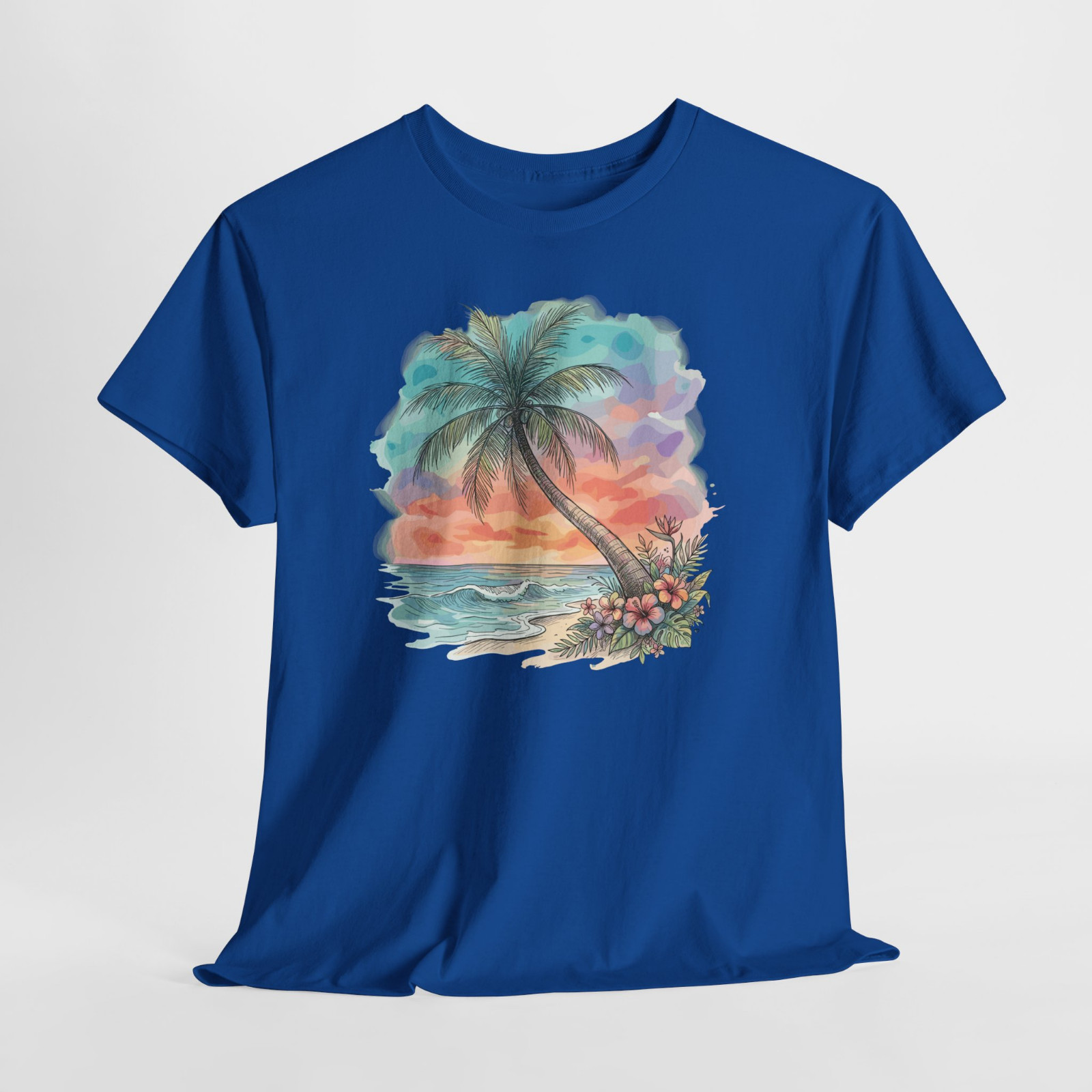 Sunset Beach Palm Tree Ocean Gift Graphic T Shirt Tee Top S-XL, Plus 2X 3X 4X 5X