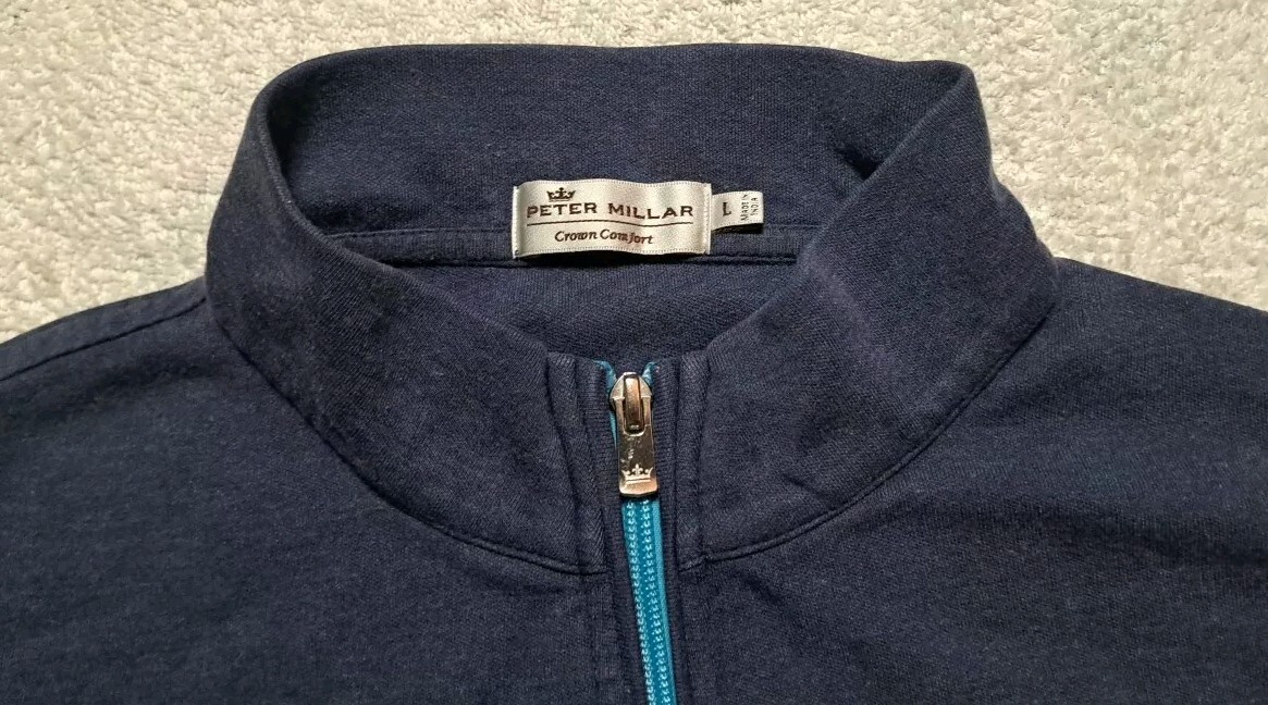 Peter Millar Sweater Mens Large Crown Comfort Worcester CC 1/4 Zip Blue Golf
