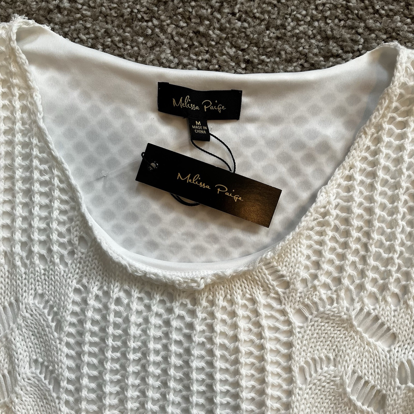 Crochet Lace Ruffle Top M White Cottagecore Lagenlook Boho Feminine 3/4 Sleeve