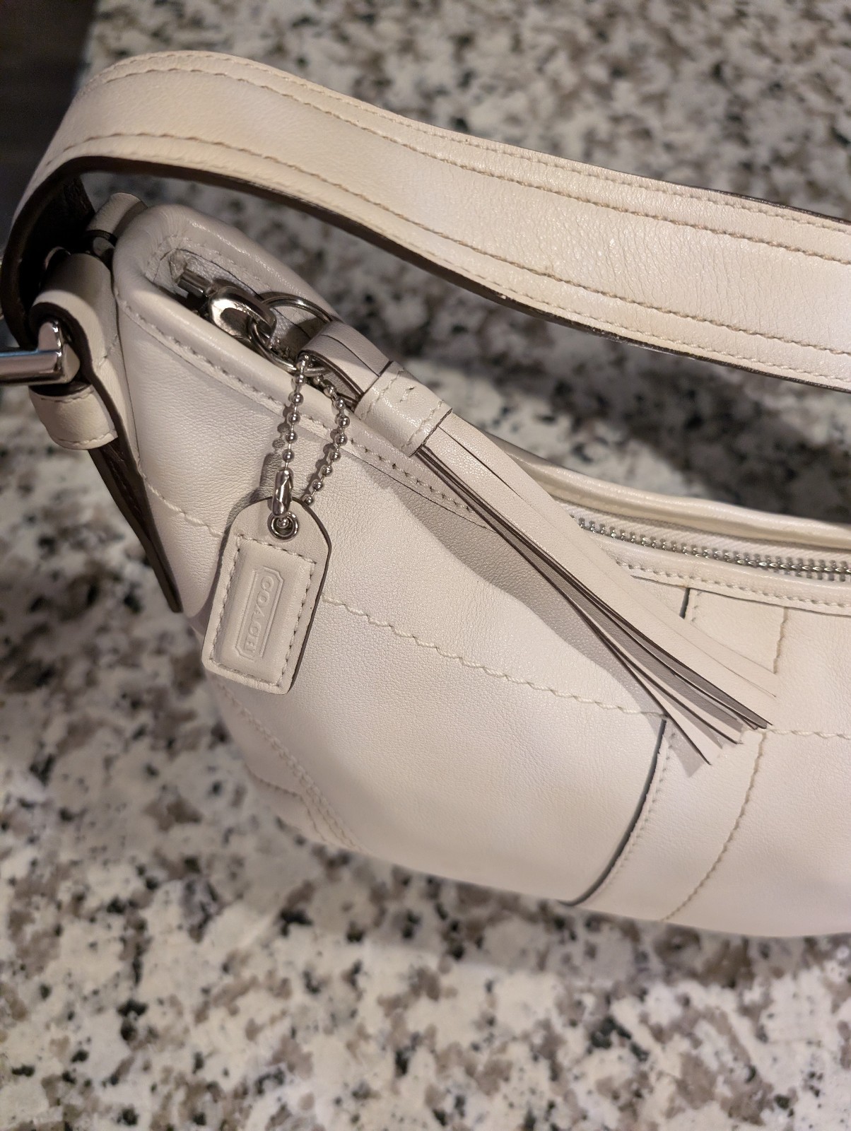Vintage Coach Soho Hobo Bag 8A01 Ivory White Leather Brown Strap + Wallet