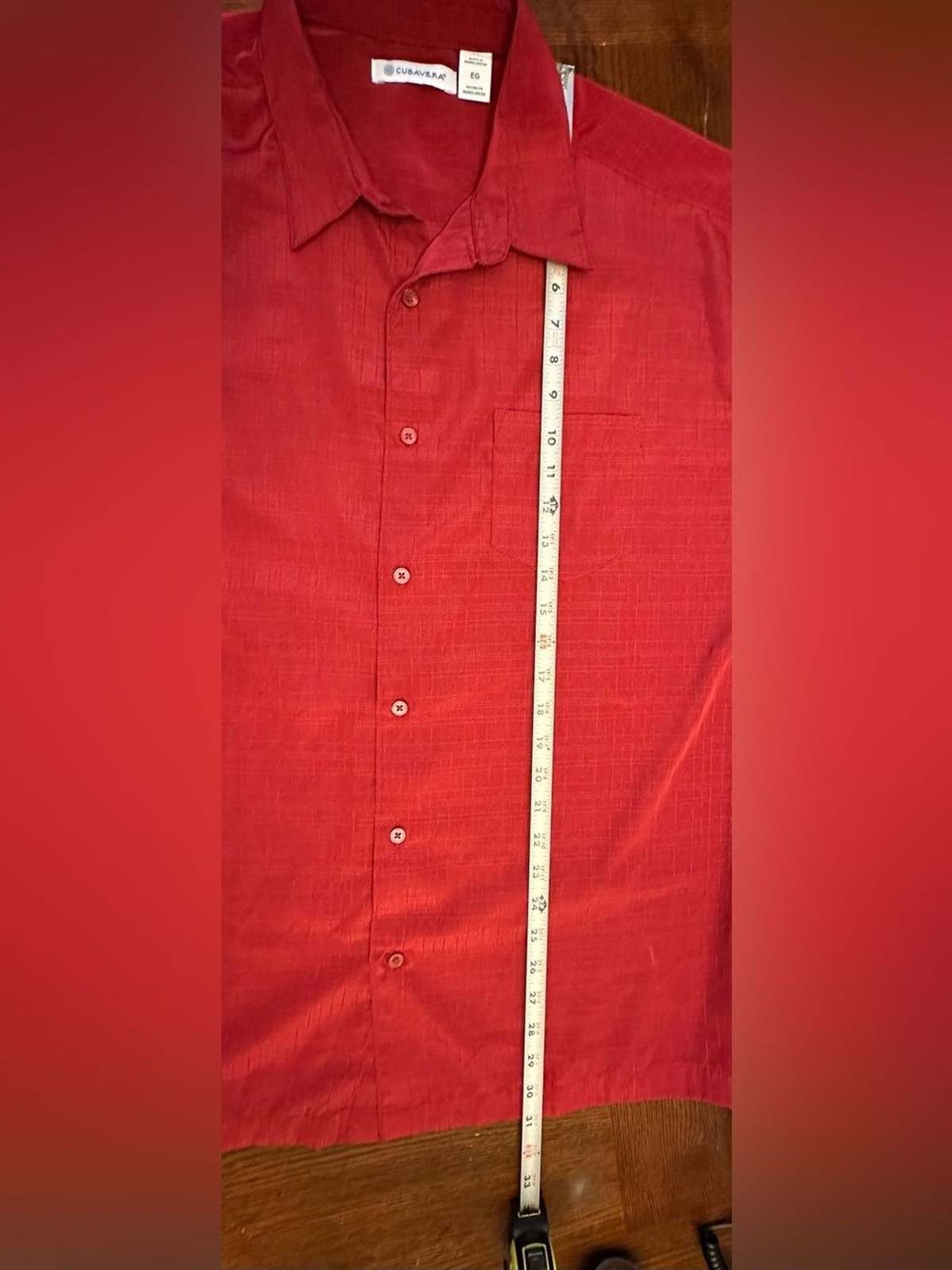 Cubavera Men’s Short-Sleeve Button-Down Shirt in Deep Red XL Travel Lightweight