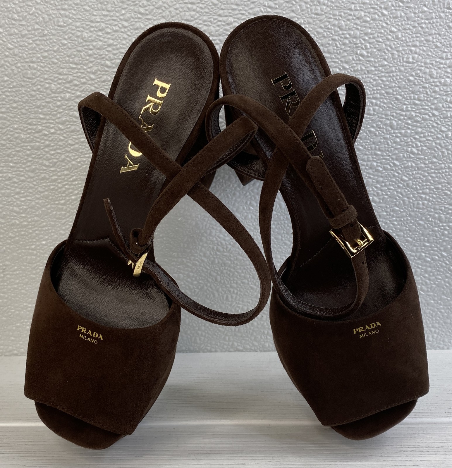 Prada Platform Pumps 115mm Women’s Size US6.5 EU36.5 Dark Brown Suede Sandals