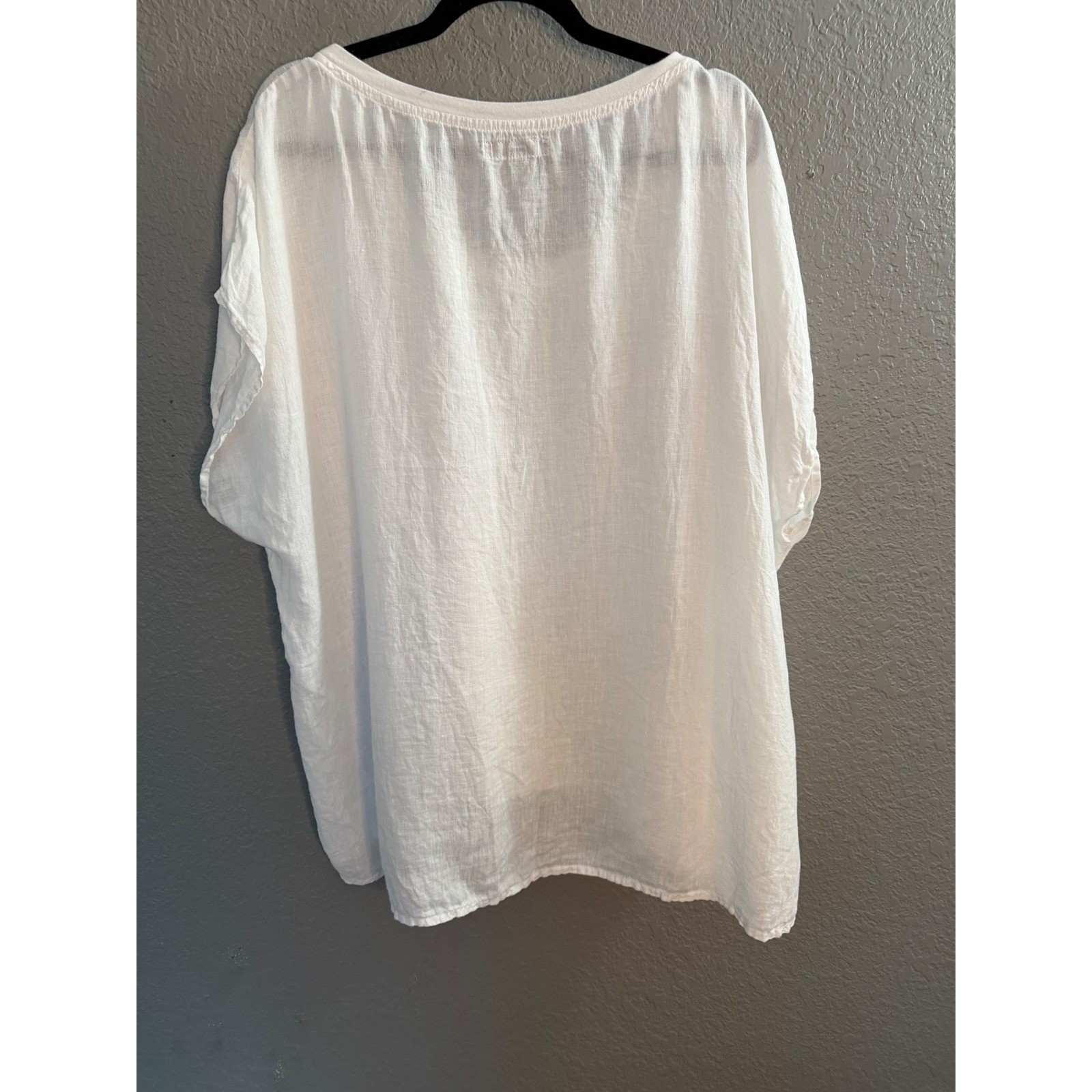 Flax White Boxy Linen Blouse L Pocket Lagenlook White Oversized Summer Beach