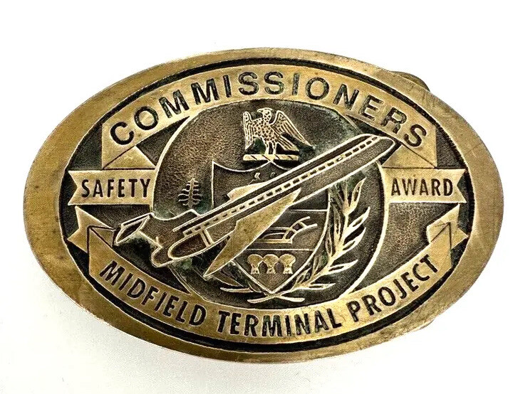 Commissioners Brass Belt Buckle Midfield Terminal Safety Award 1991 VTG