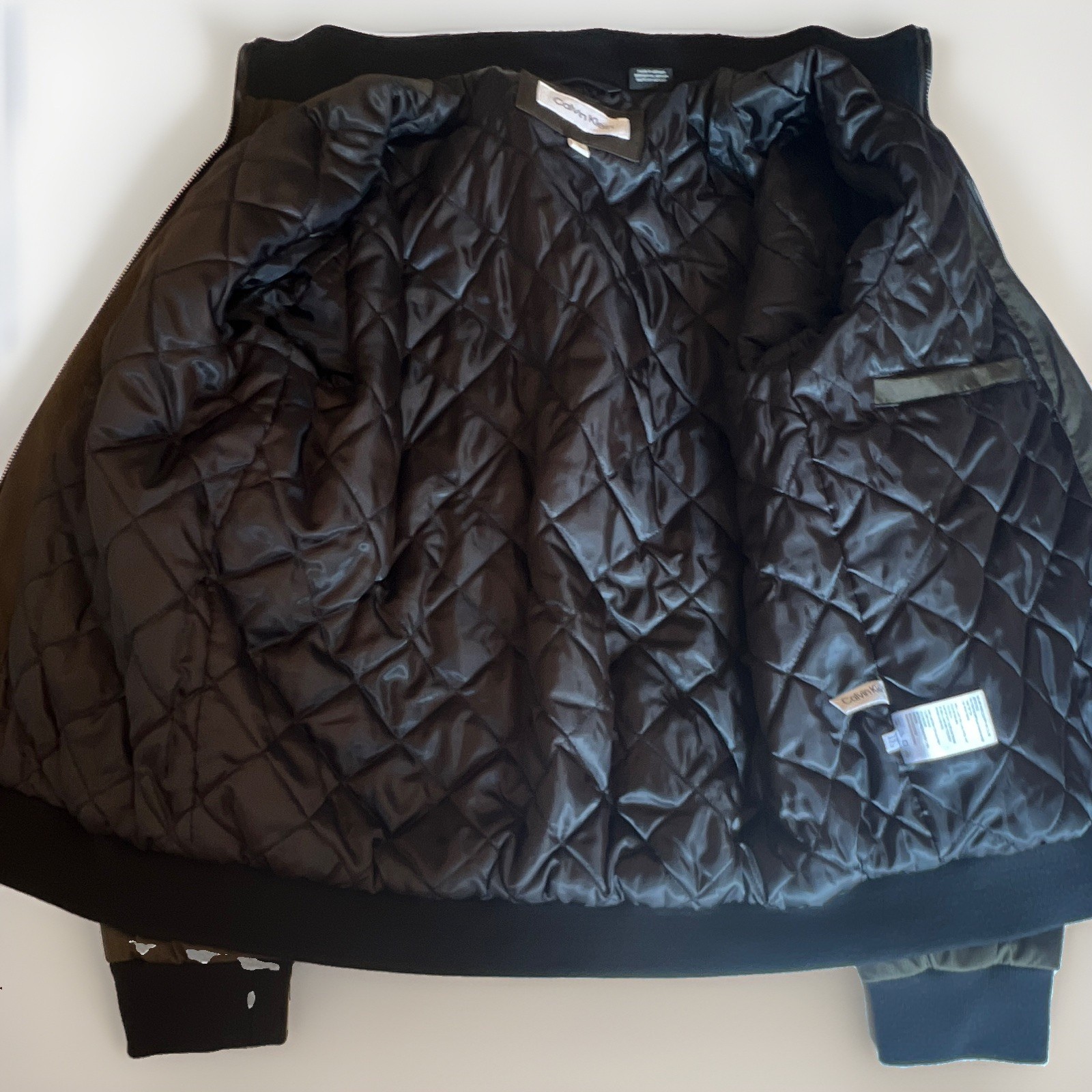 Calvin Klein Men’s Green Bomber Jacket Full Zip Lined Stand Collar Size M