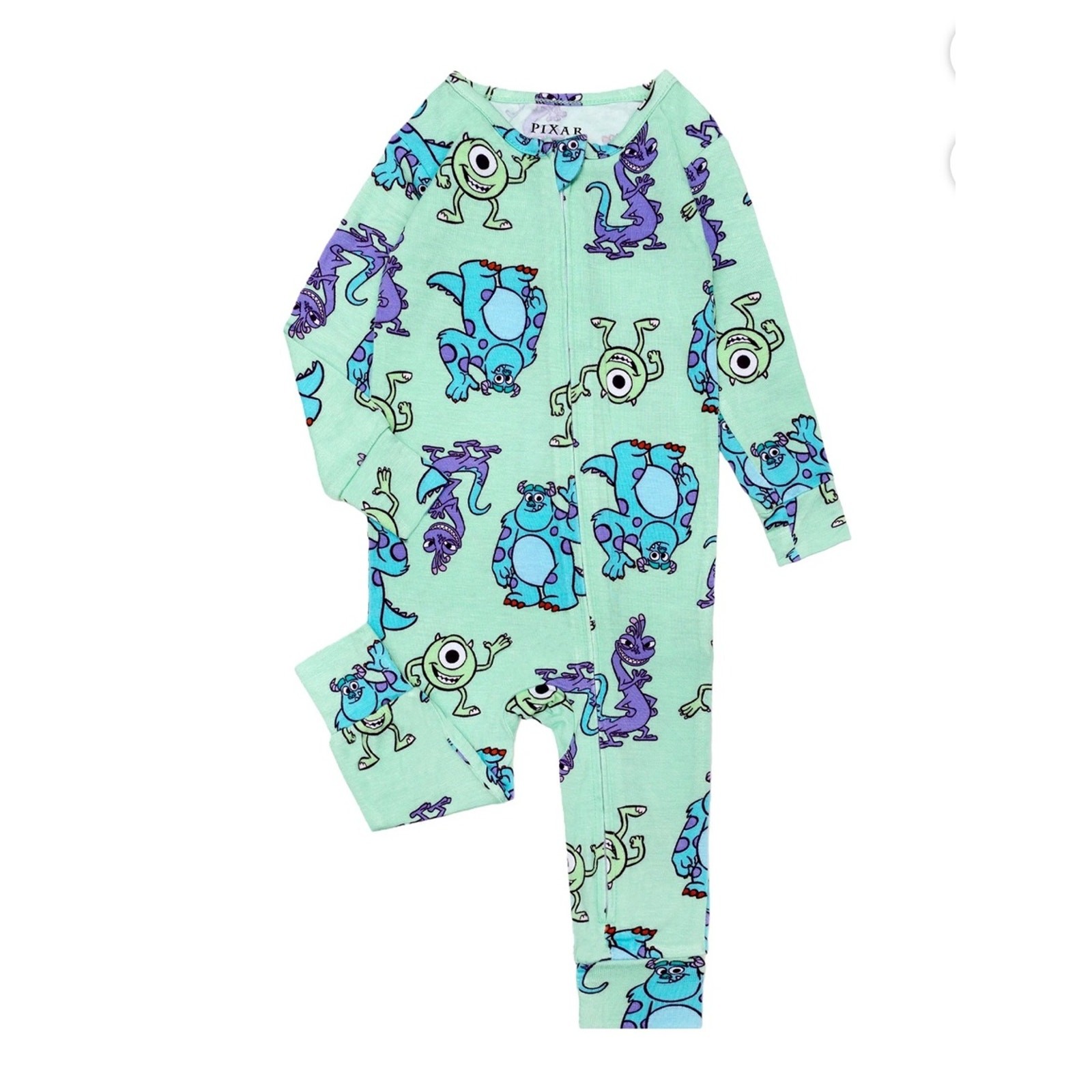 NWT Pixar Kids Mint Monsters Inc One-Piece Footie Pajamas Disney Toddler 18M
