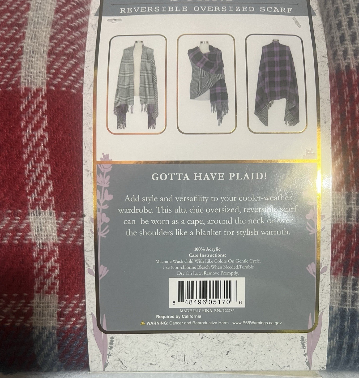 Cozy Reversible Oversized Blanket Scarf 26 X 78 Inches Multi Colored Plaid New
