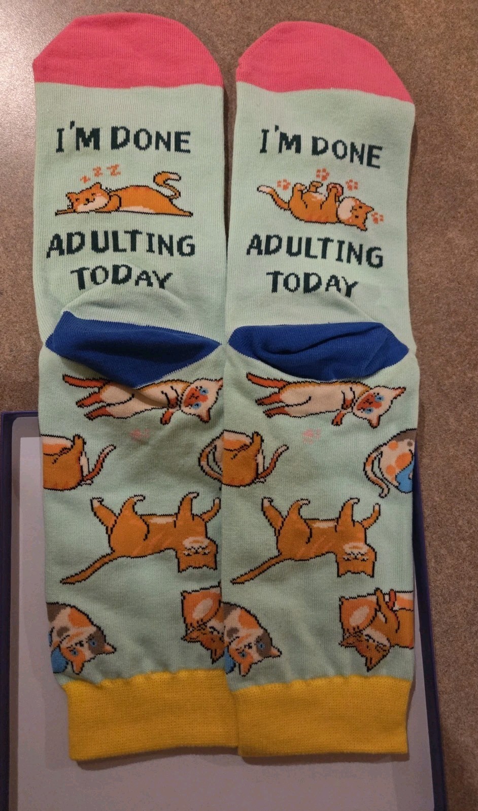 Unisex Funny “Adulting” Cat Socks, One Pair (boxed)