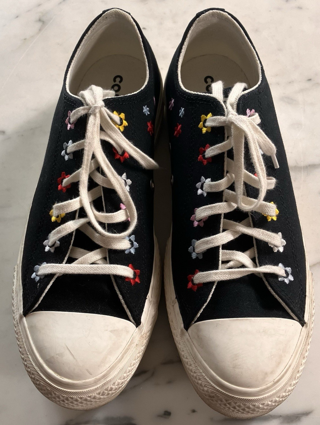 Converse Platform Chuck Taylor Lift Ox Black Floral Embroidery Size 9 A02566F