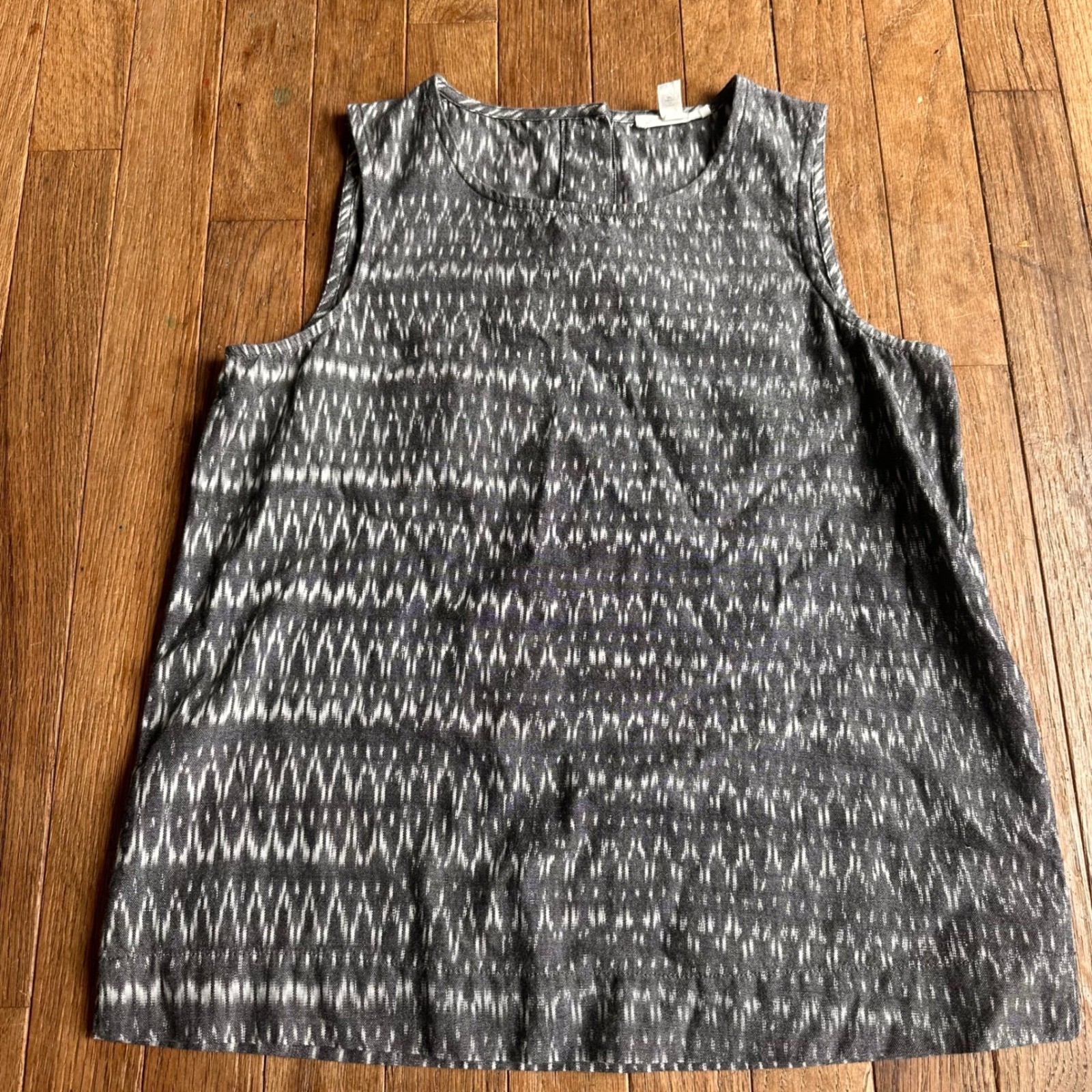 Eileen Fisher Organic Cotton Ikat Tank Top Womens XXS Geometric Grey Modern