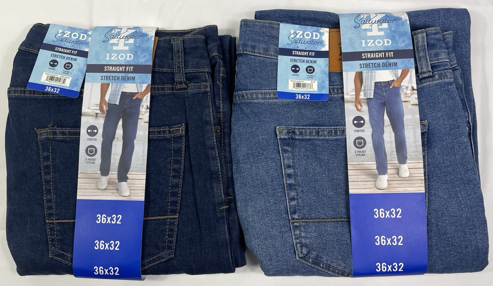 Izod Lot of 2 Men’s 36×32 Dark Blue & Blue Straight Fit Comfort Stretch Jean NWT