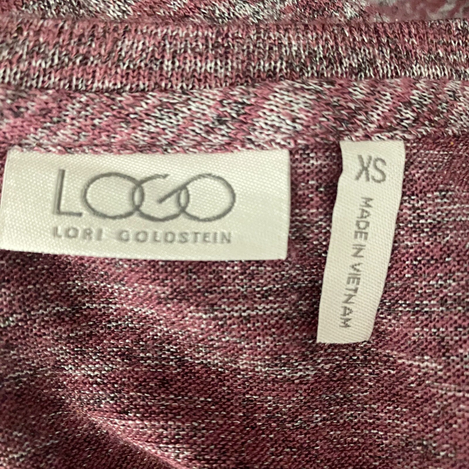 LOGO Lori Goldstein Layered Lace Hem Long Sleeve Marled Knit Tunic XS (2/4) Plum