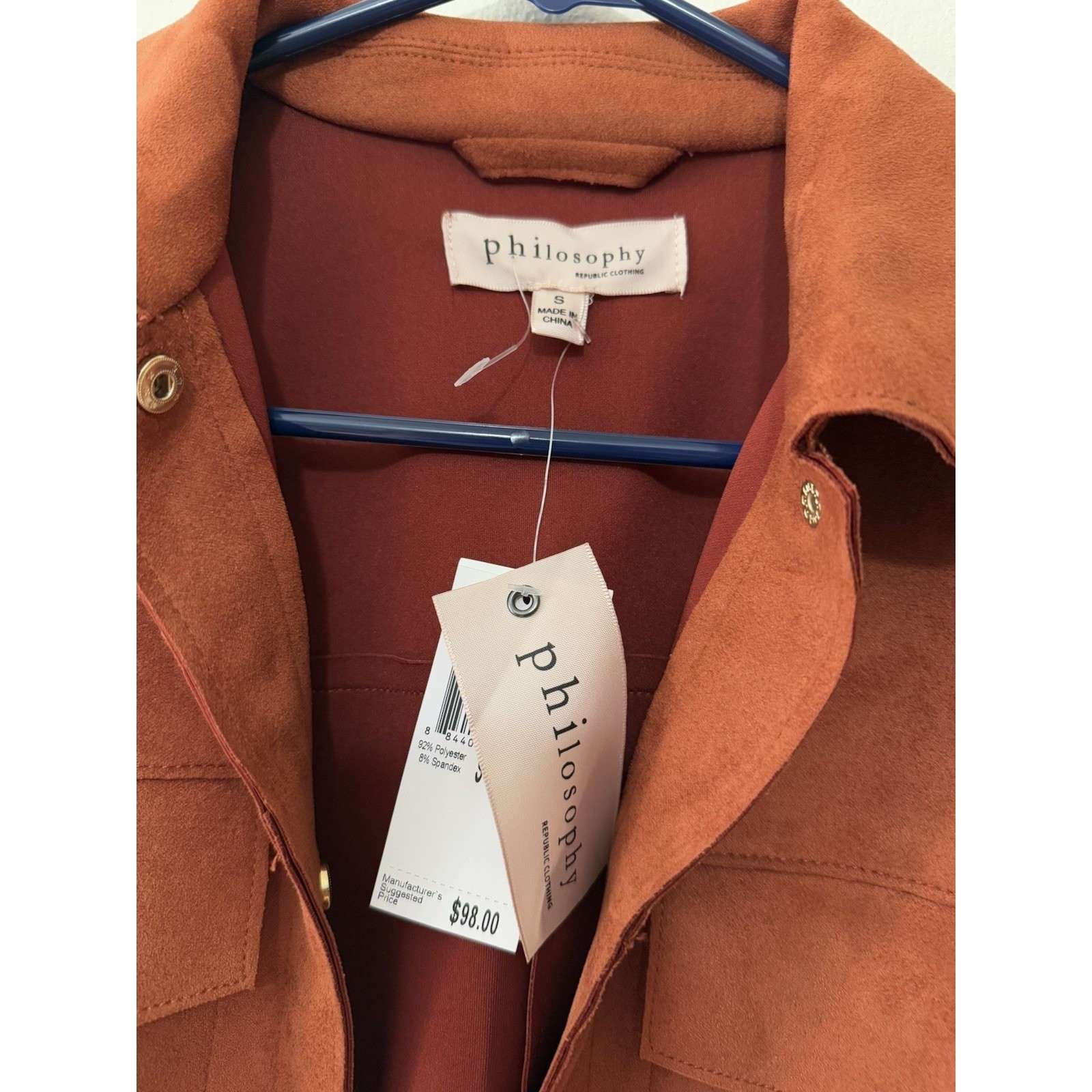 Philosophy Republic Burnt Orange Faux Suede Jacket NWT Size S $98 MSRP
