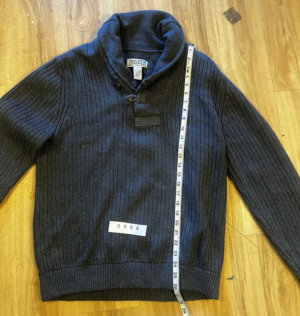 Duluth Trading Co Sweater Men L Blue Wool Blend Brigadier Shawl Collar Fisherman