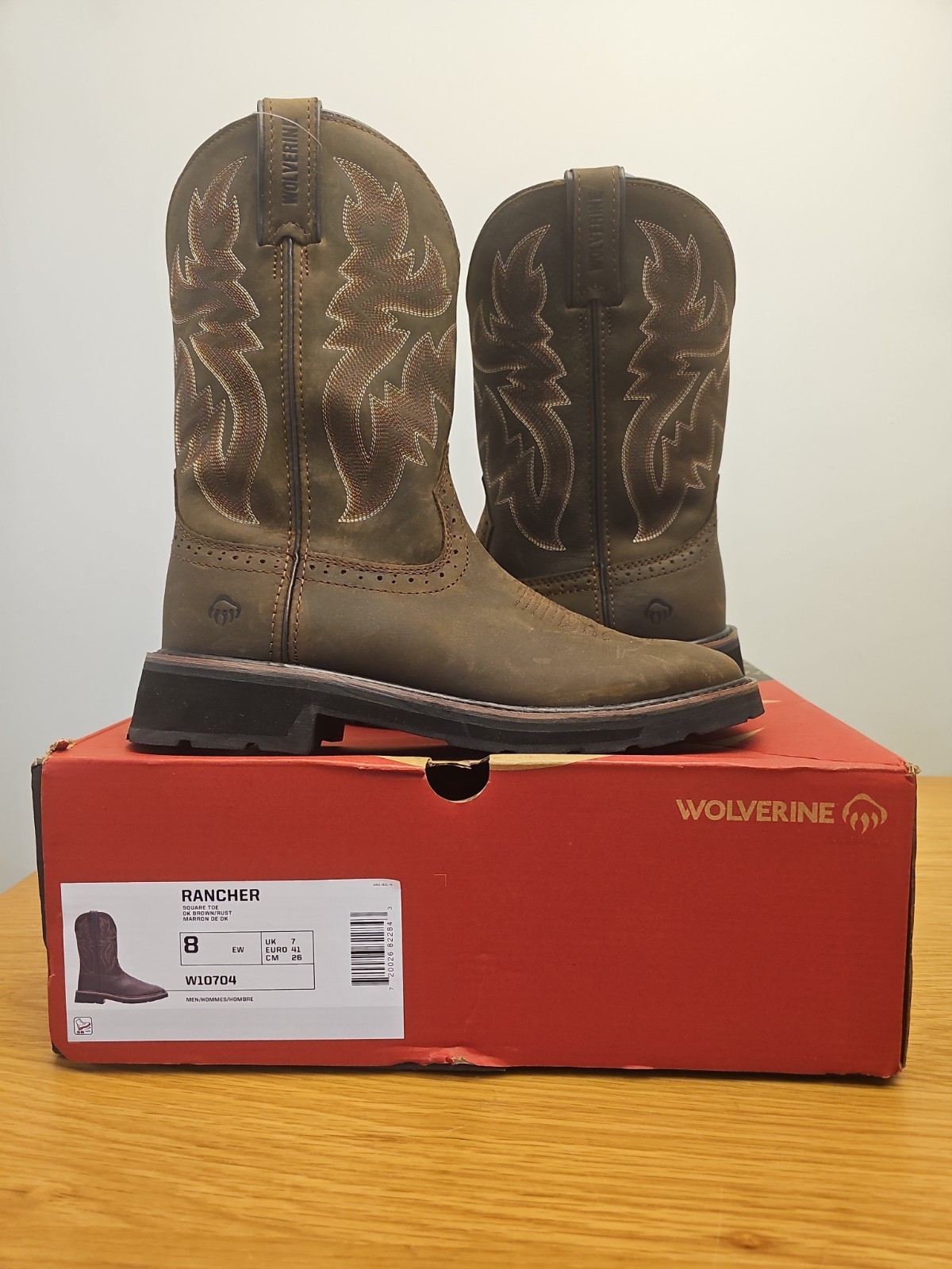 Wolverine Rancher Men’s 8 EW Square Toe Work Boots Brown W10704 Size 8 Extra Wid