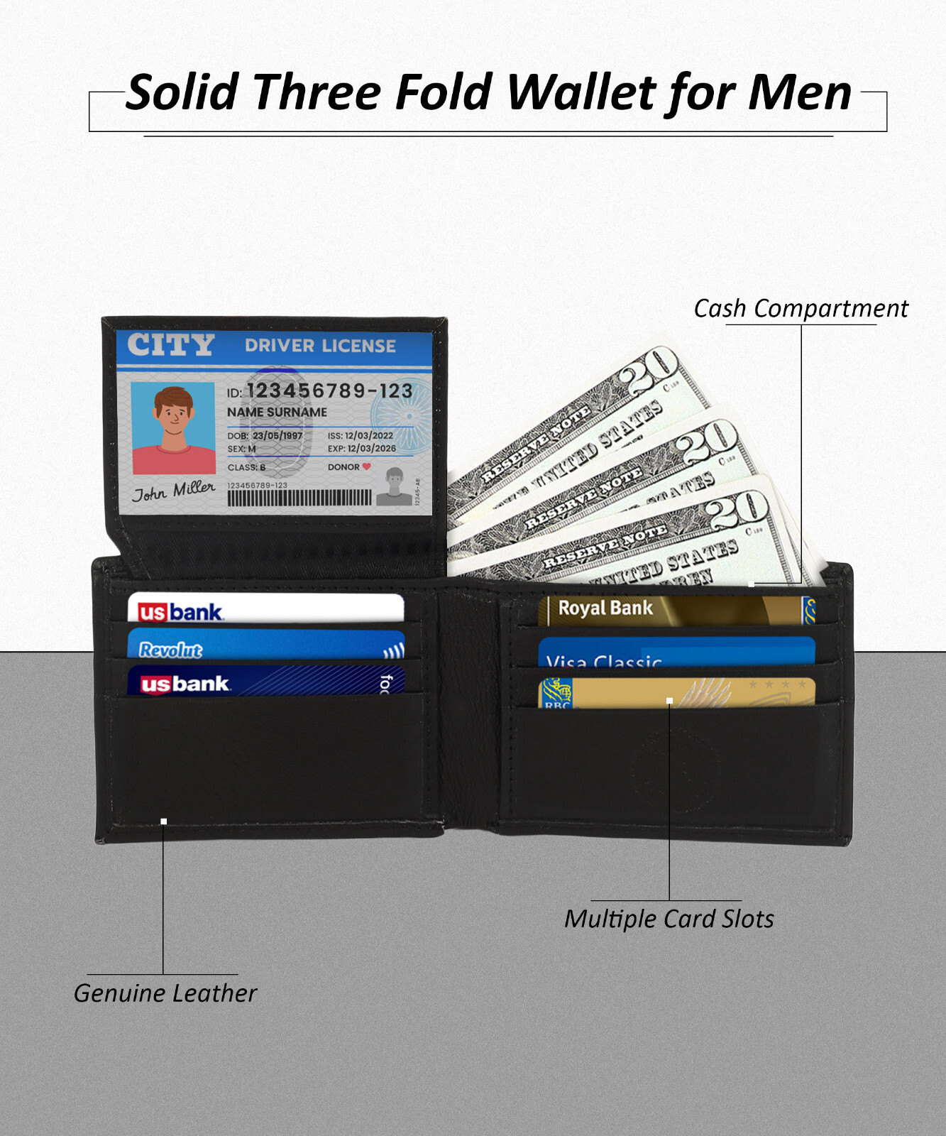 Genuine Leather Minimalist Bifold Wallets For Men RFID Blocking Slim Mens Wallet