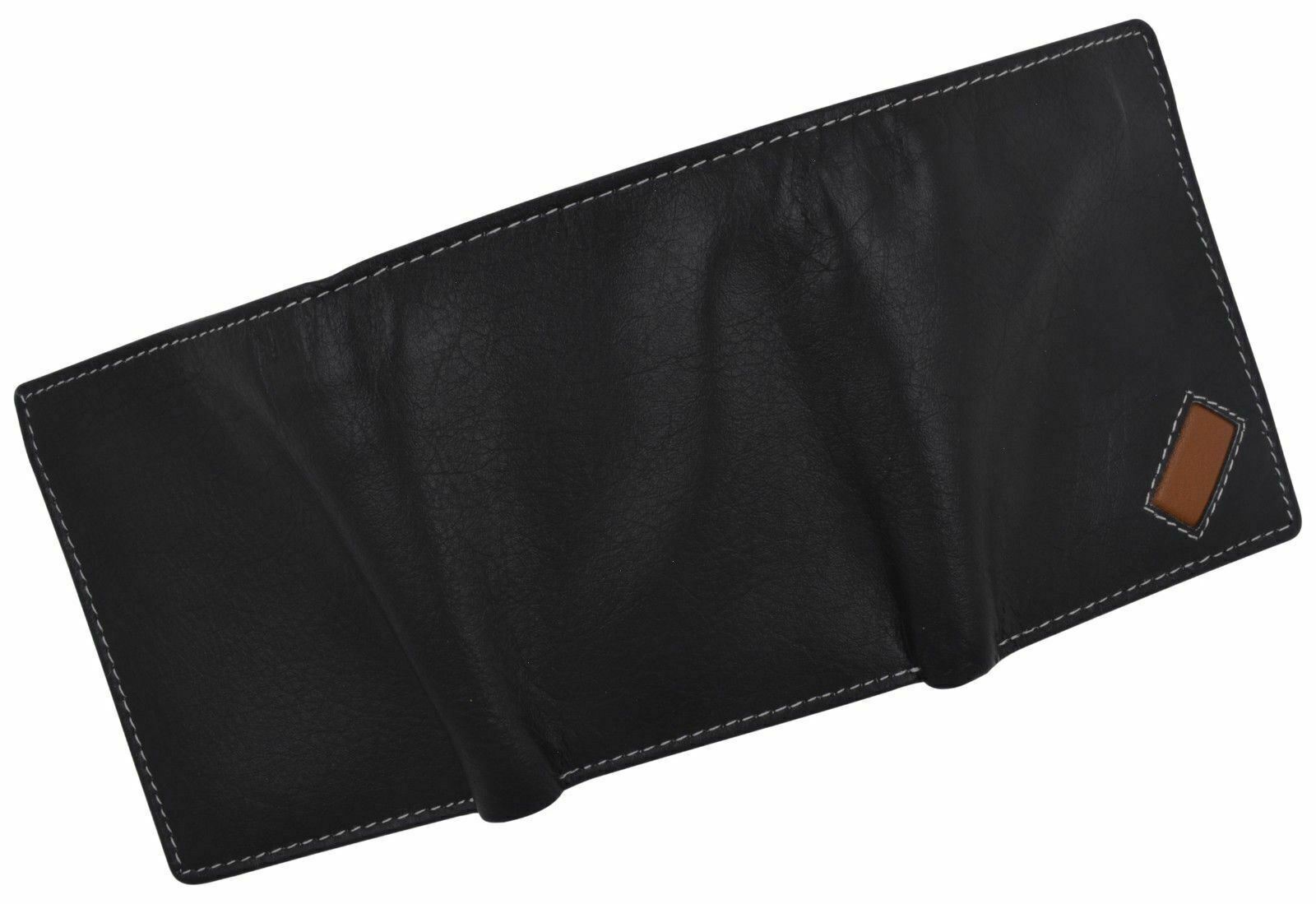 Trifold Mens Premium Leather Credit Card ID Holder w/ Bill Pockets Black Wallet