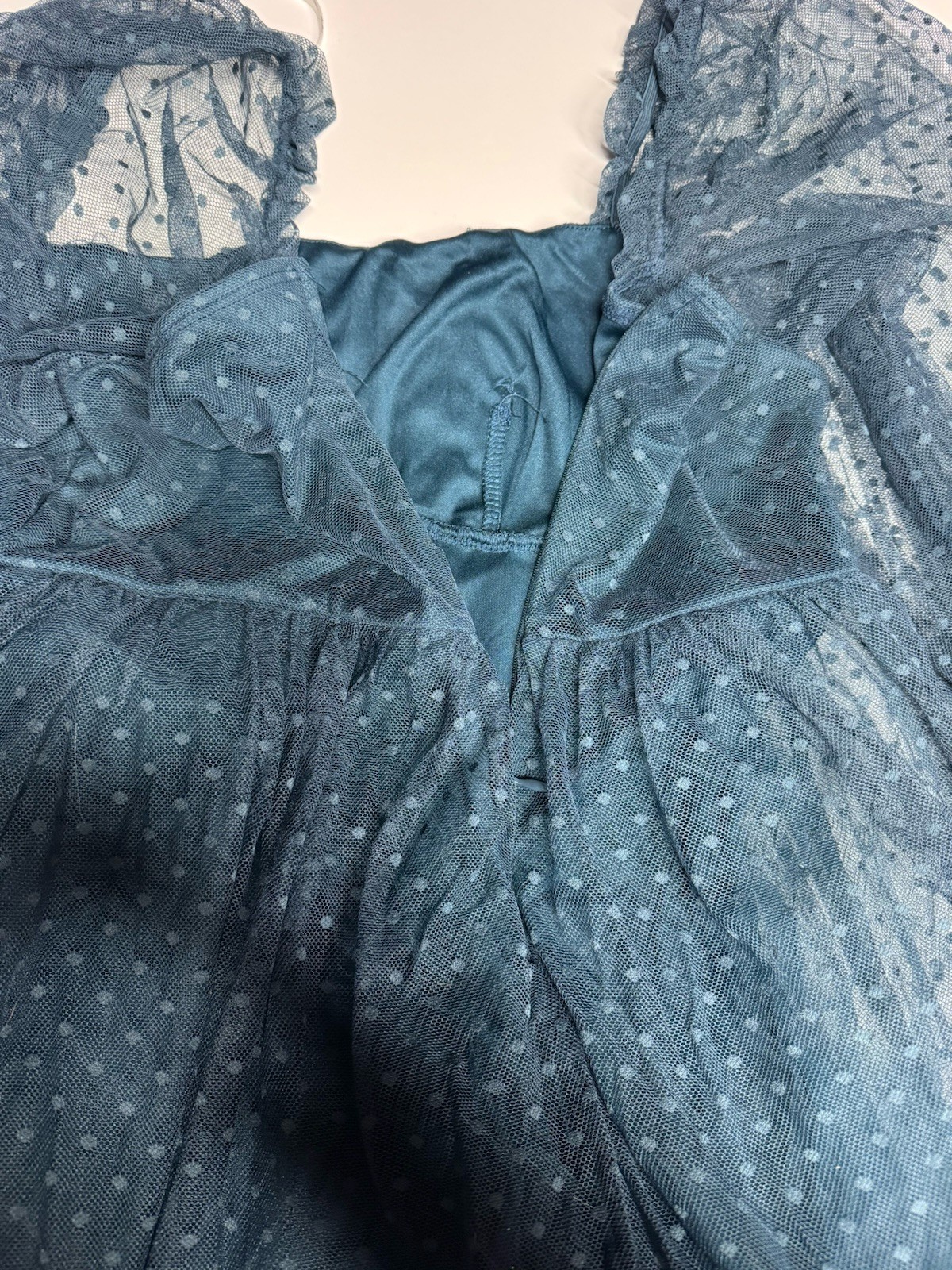 Lulus Dreamy Sweetness Dark Teal Swiss Dot Ruffled Mini Babydoll Dress Large