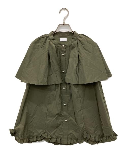 Sono Olive Green Cape Sleeve Ruffled Blouse S Nylon/Cotton Top