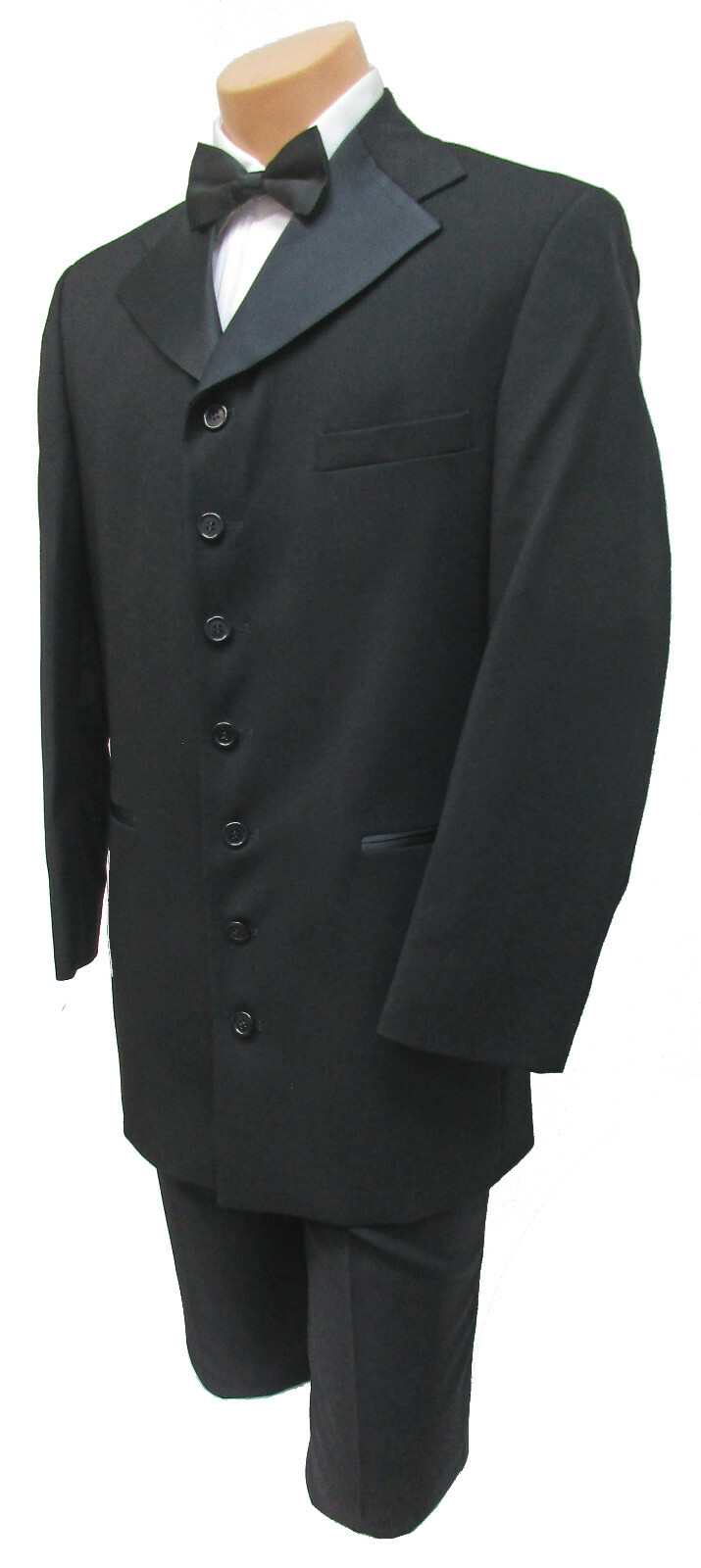 New Men’s Black Tuxedo Jacket Coat 7 Button Satin Lapel Formal Wedding Mason 40R