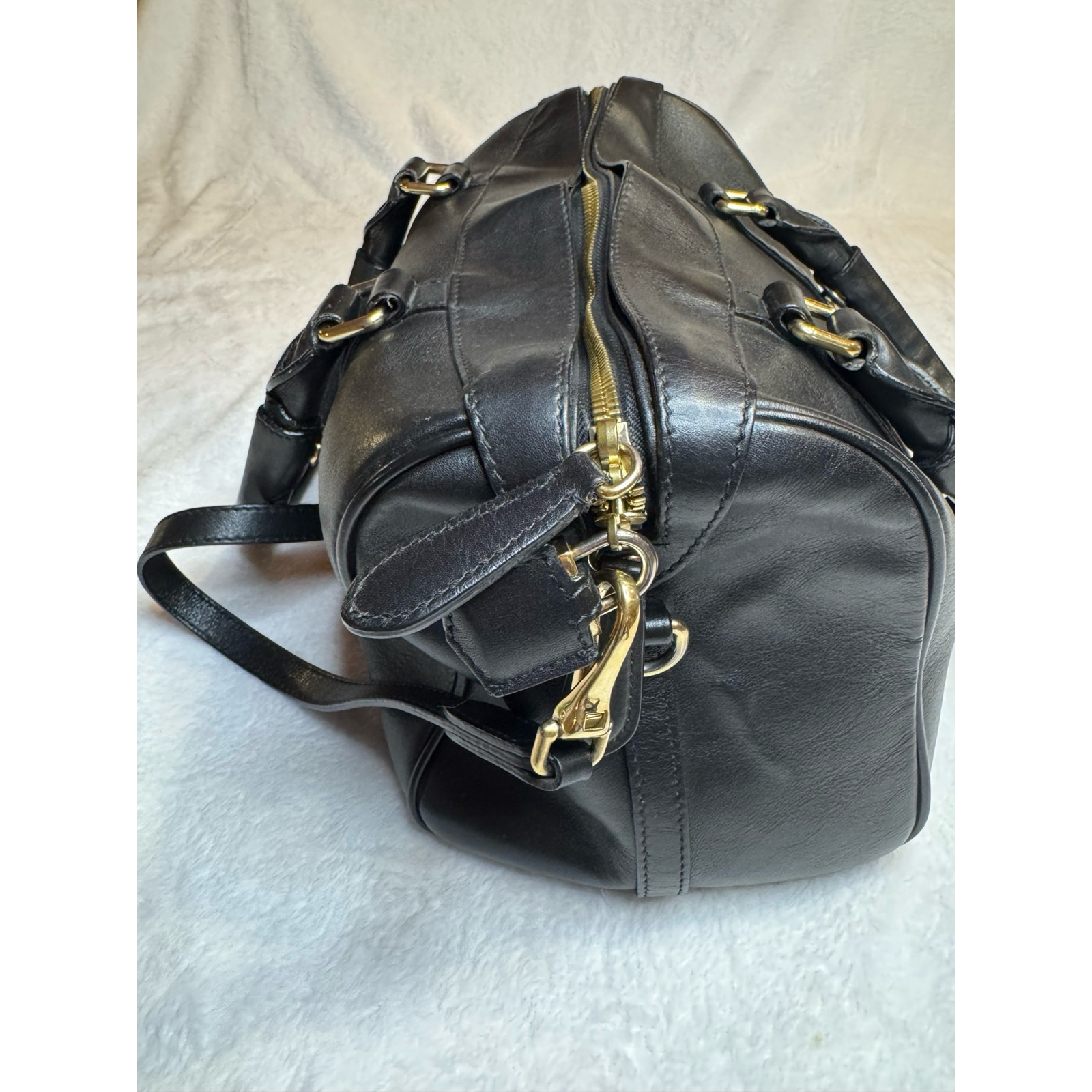 Burberry Chester Boston Bag Black Smooth Leather Gold Hardware Nova Check Lining