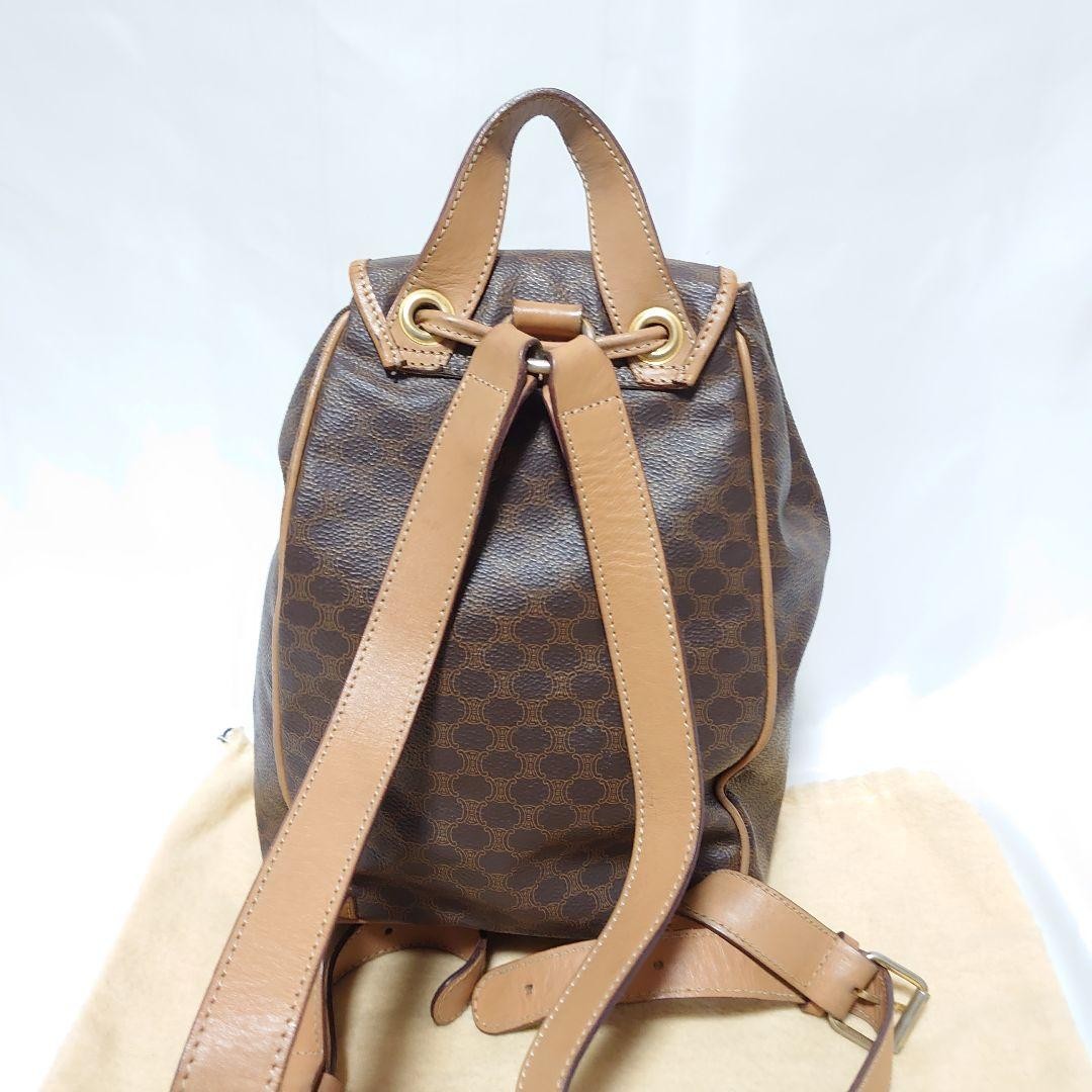 CELINE Macadam Pattern Mini Backpack Brown Leather Vintage Authentic