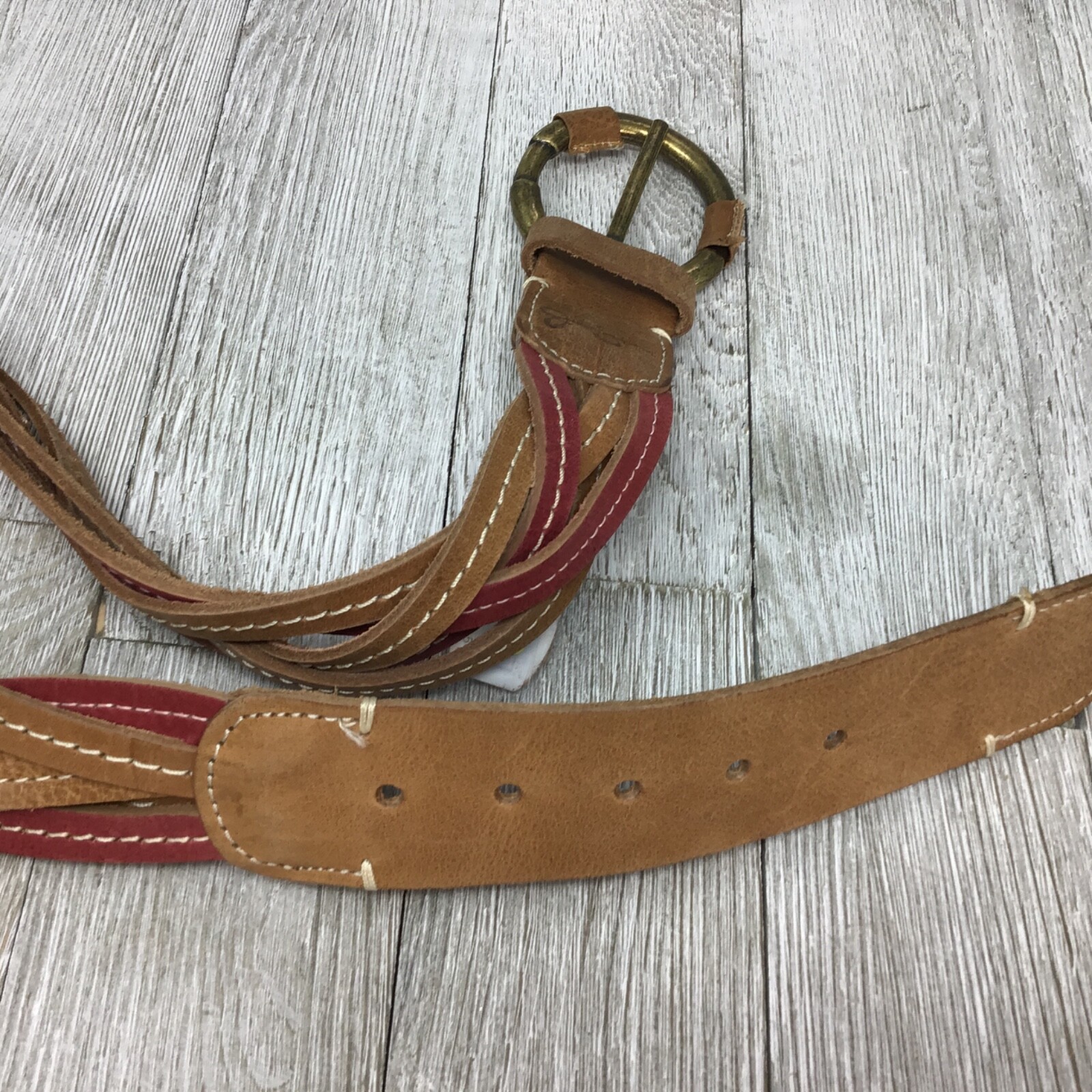 Jessica Simpson Brown Pink Braided Wide Leather Brass Buckle Size Medium