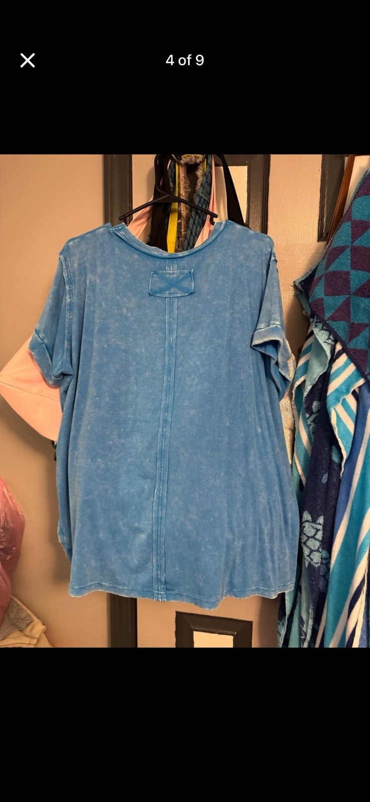 Zenana Blue Solid Knit Crew Neck Short Sleeve Pullover T-Shirt Women L/XL
