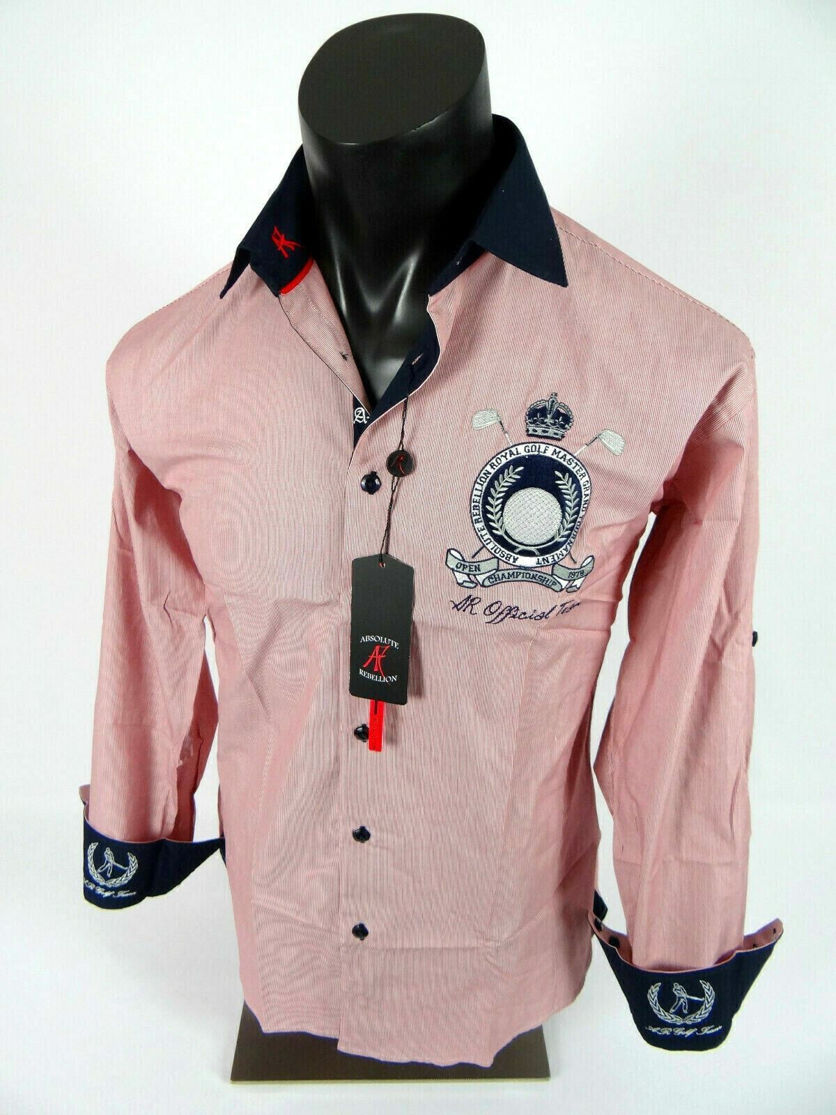 Mens Shirt Red Pinstripe Embroidered Button Up Golf Master Absolute Rebellion