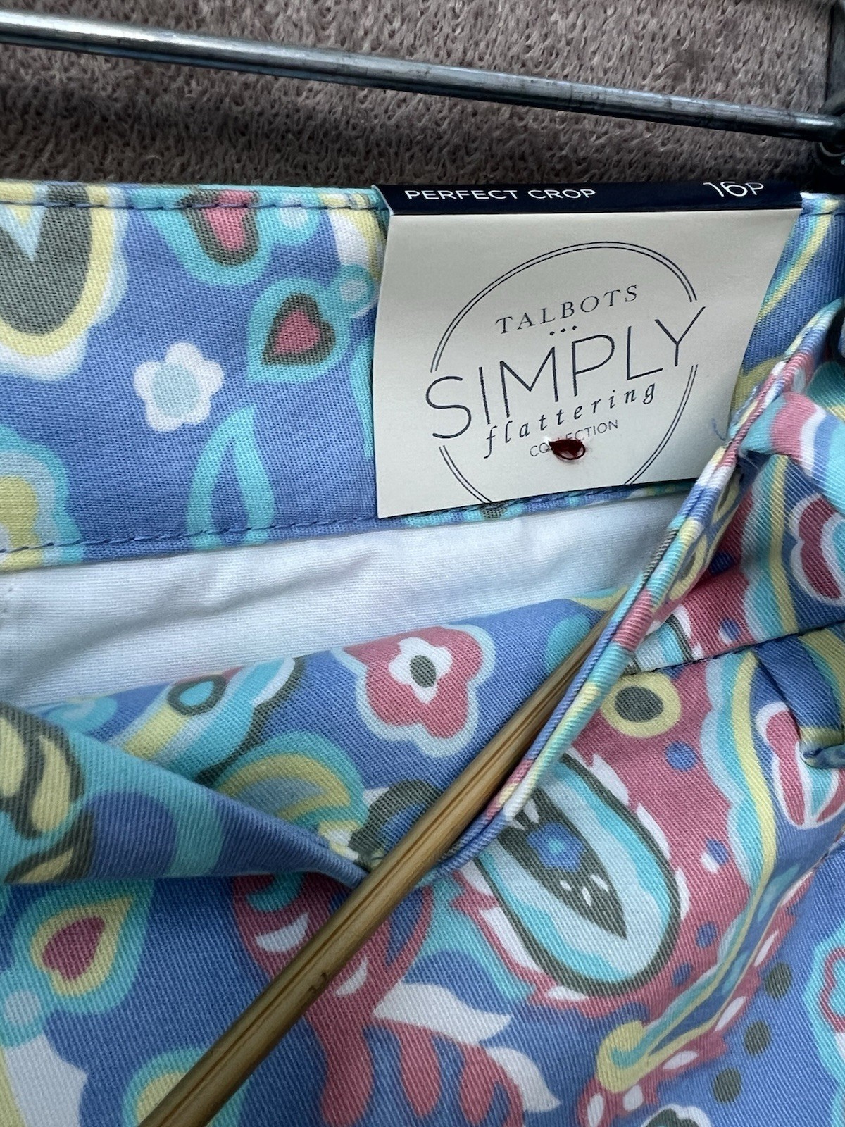 Talbots Women’s Chatham Ankle Pants Blue White Paisley Floral Sz 16 Petite NWT