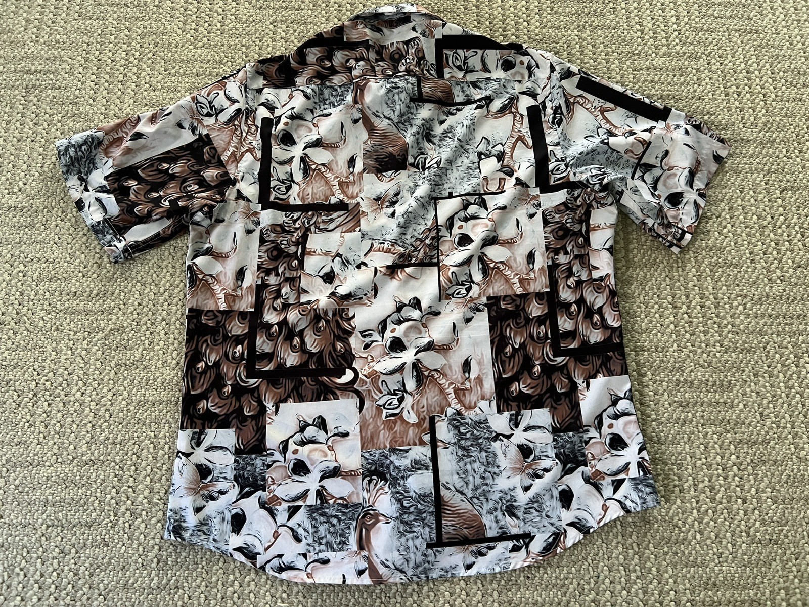 Barry Wang Men’s Dress short sleeve Shirt, Floral Multicolor Button Down Size L