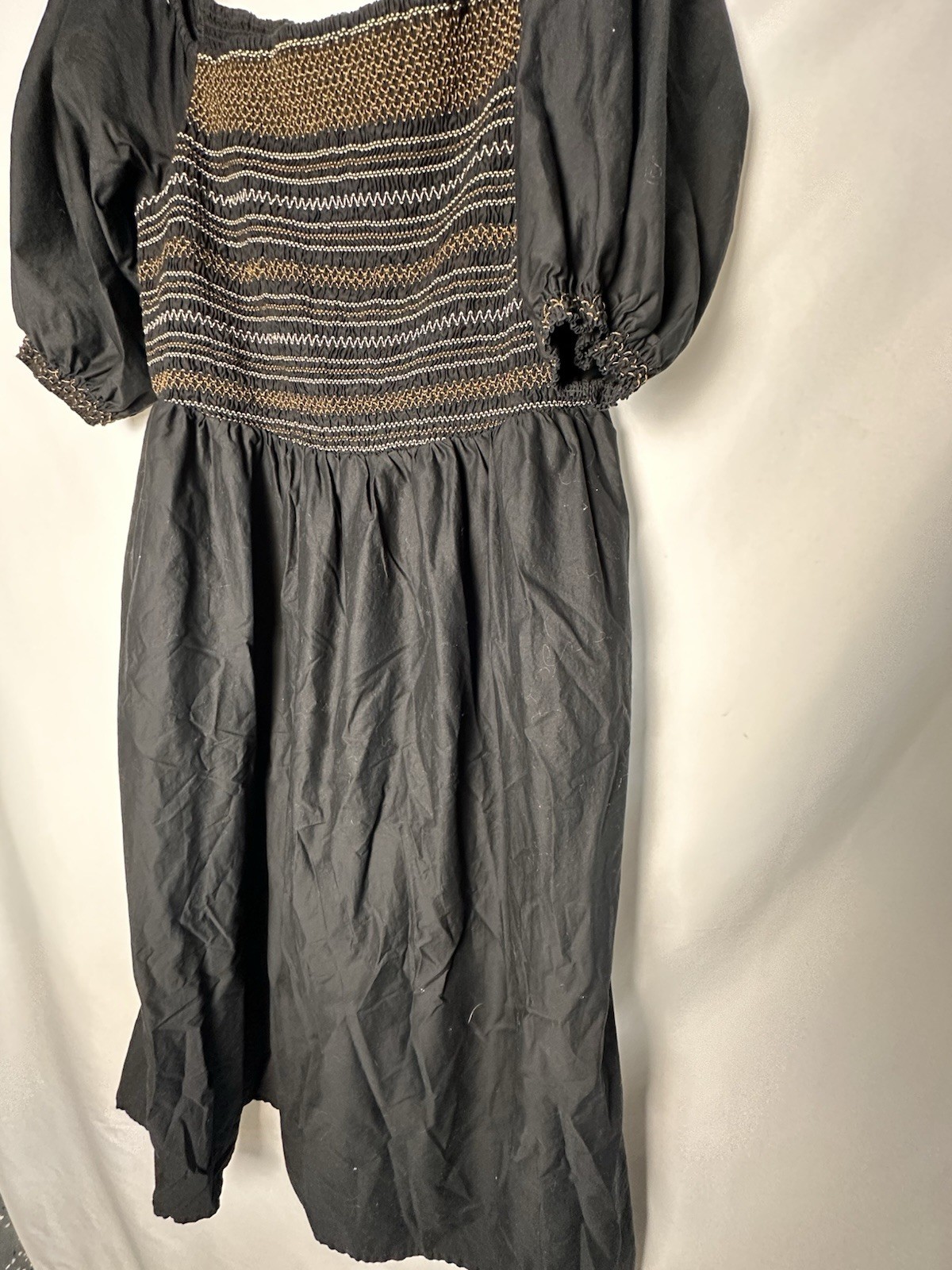 Old Navy Black Brown Smocked Fit Puff Sleeve Dress Size 2XL Preowned