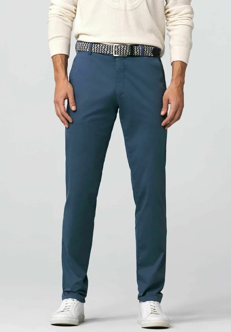 Meyer NWT Chinos / Casual Pants Size 54EU 38US Tokyo In Solid Blue Cotton Blend