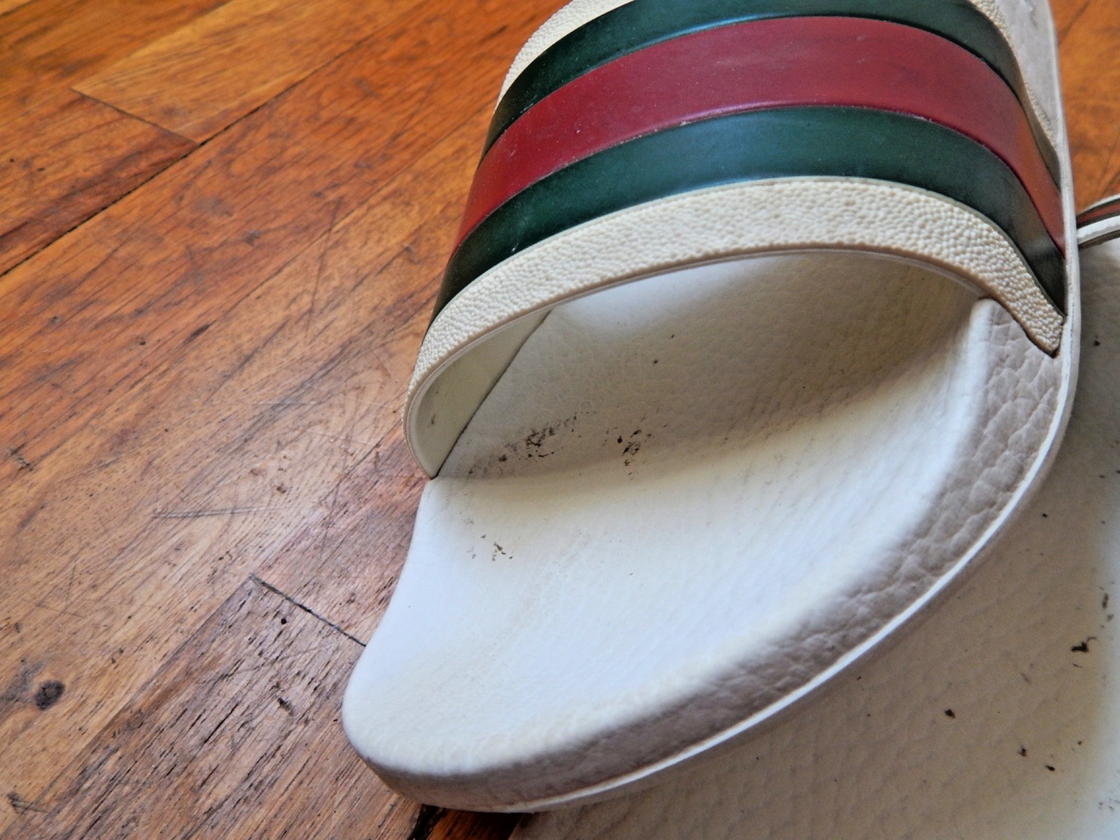 Gucci Men’s Pursuit 72 Web Stripe Slide Sandals White Made in Italy Mens 7.5