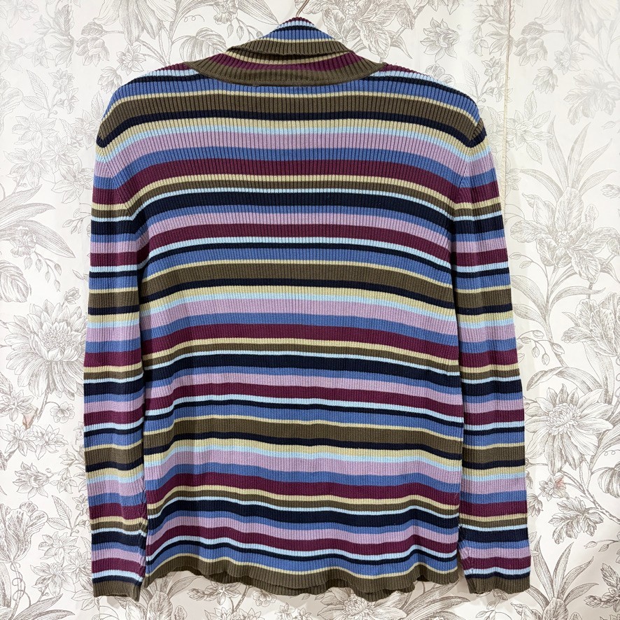 VTG Cherokee Sweater Sz XL Purple Brown Striped Turtleneck Ribbed Cotton 00s 90s