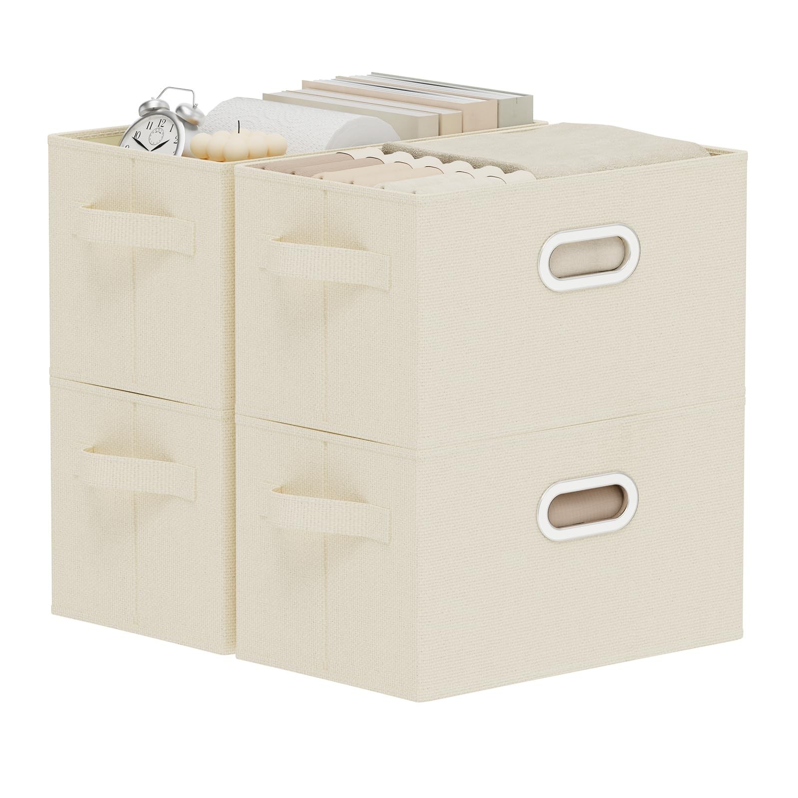 Collapsible Open Storage Baskets,13×9.1×7.9in,Beige,4 Pack | Storage Bins wit…