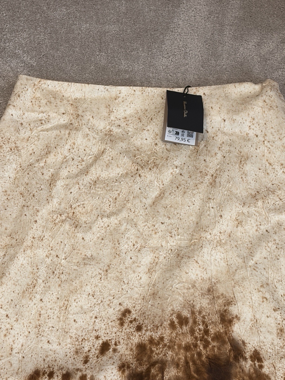 Massimo Dutti Brown Cream Cow Print Satin Midi Skirt Size EU 36 / US 4⁠ – New