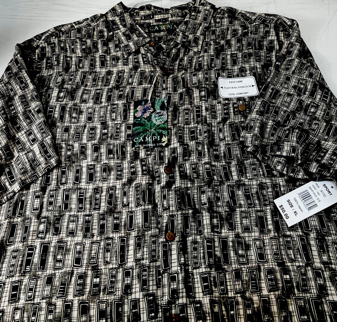 Campia Mens Hawaiian Tropical Printed S/S Shirt Sz XL Blue Leaves 100% Rayon