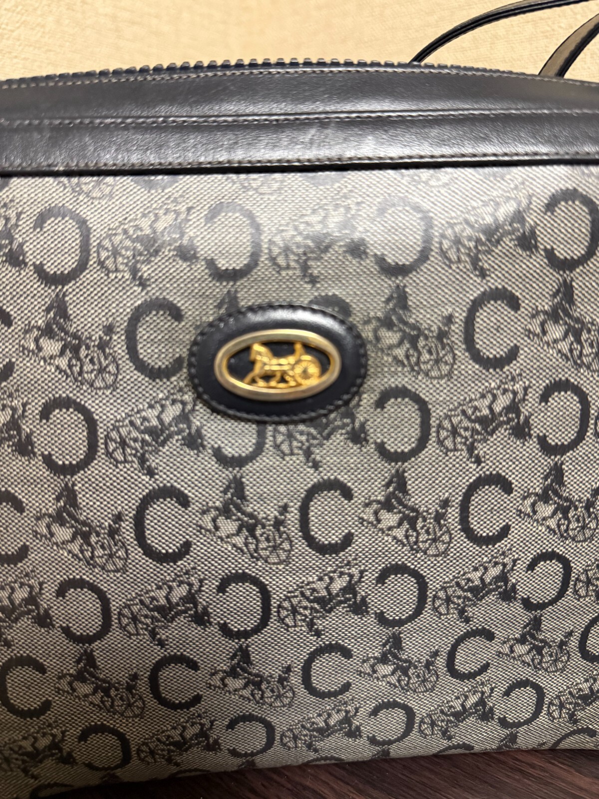 CELINE C Sulky Shoulder Bag Navy Leather Vintage Auth
