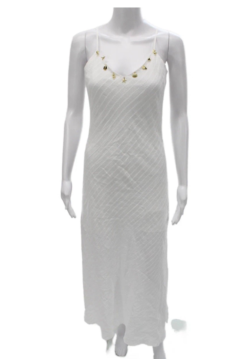Generation Love Women White Bohemian Maxi Dress Sleeveless V-Neck Cotton Size S