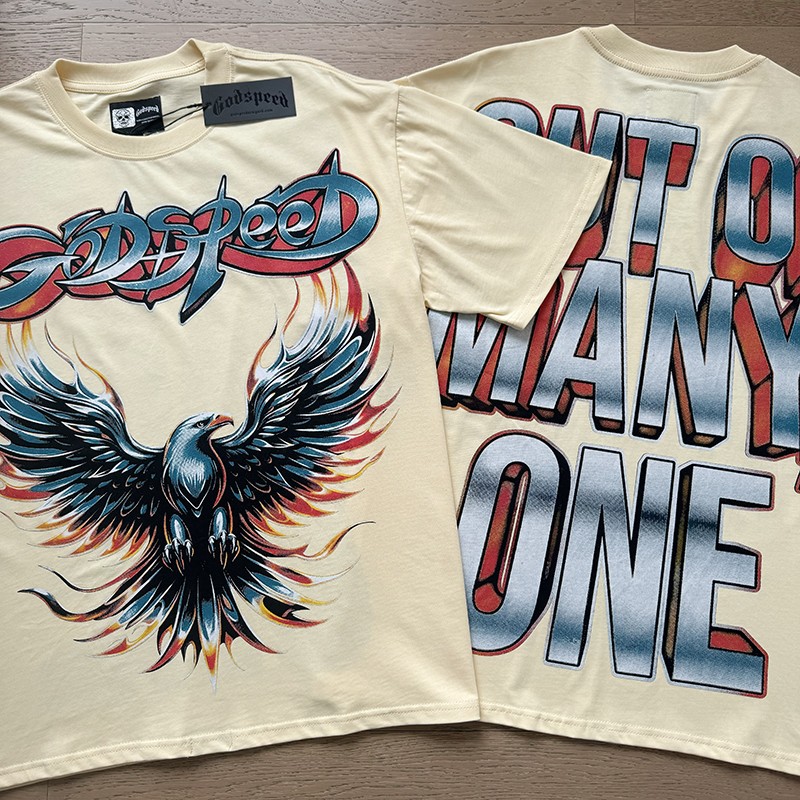 26SS Summer Godspeed Colorful Eagle printing Tee Mens Cotton T-shirt