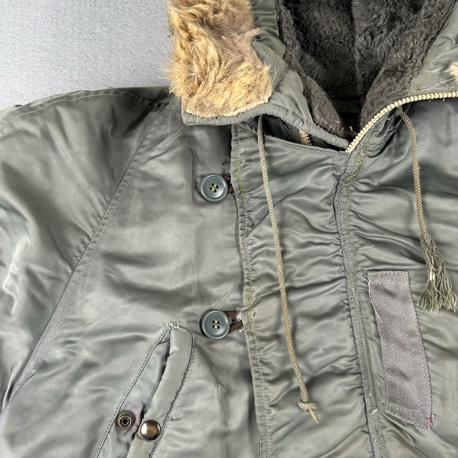 Vintage 50s US Air Force N-3B Snorkel Parka Large Green Fur Military Jacket