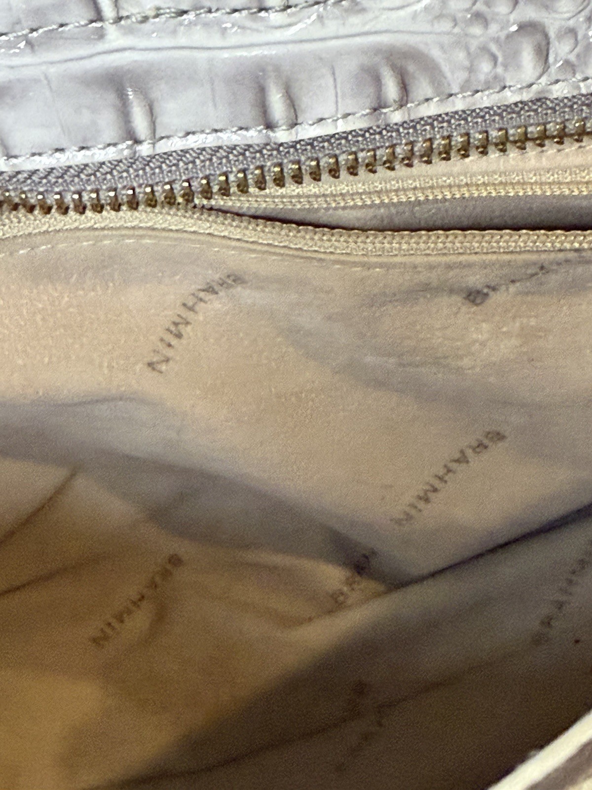 Brahmin Melbourne Gray Croc Embossed Leather Shoulder Bag Purse Gold Hardware