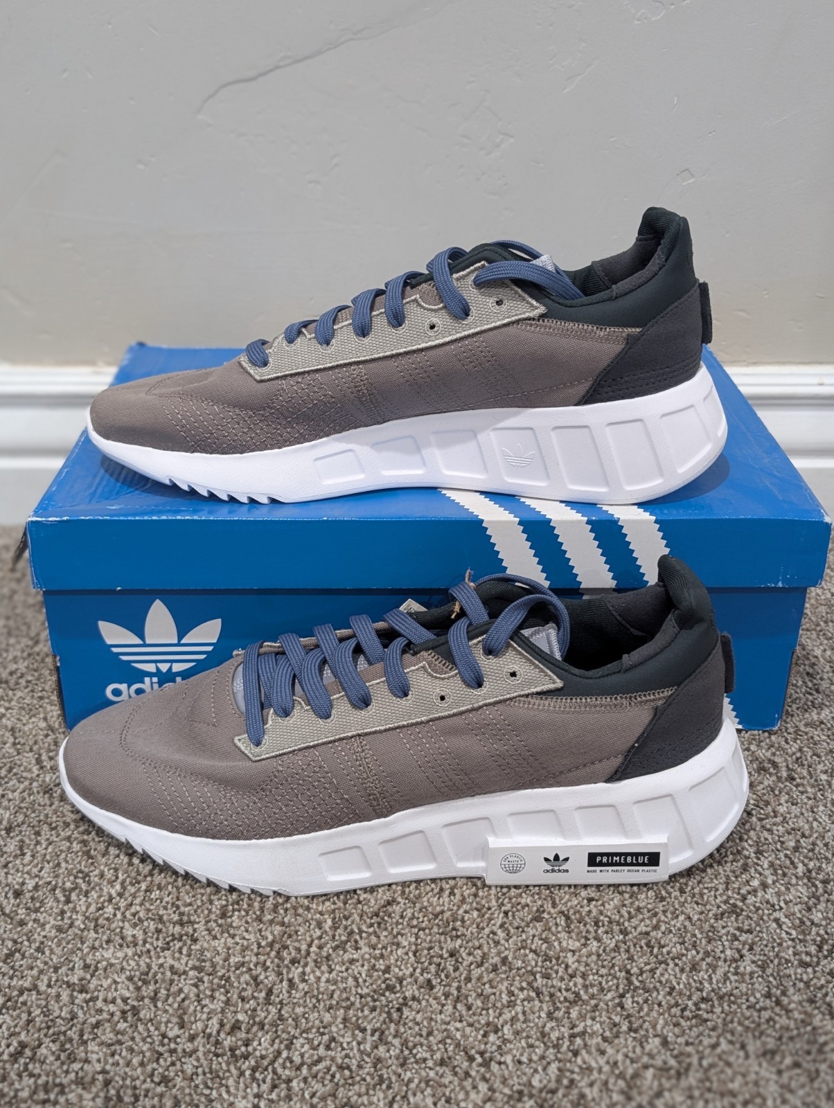 Size 10 Men’s Adidas Geodiver Primeblue Gray Lace Up Athletic Sneakers FZ4688