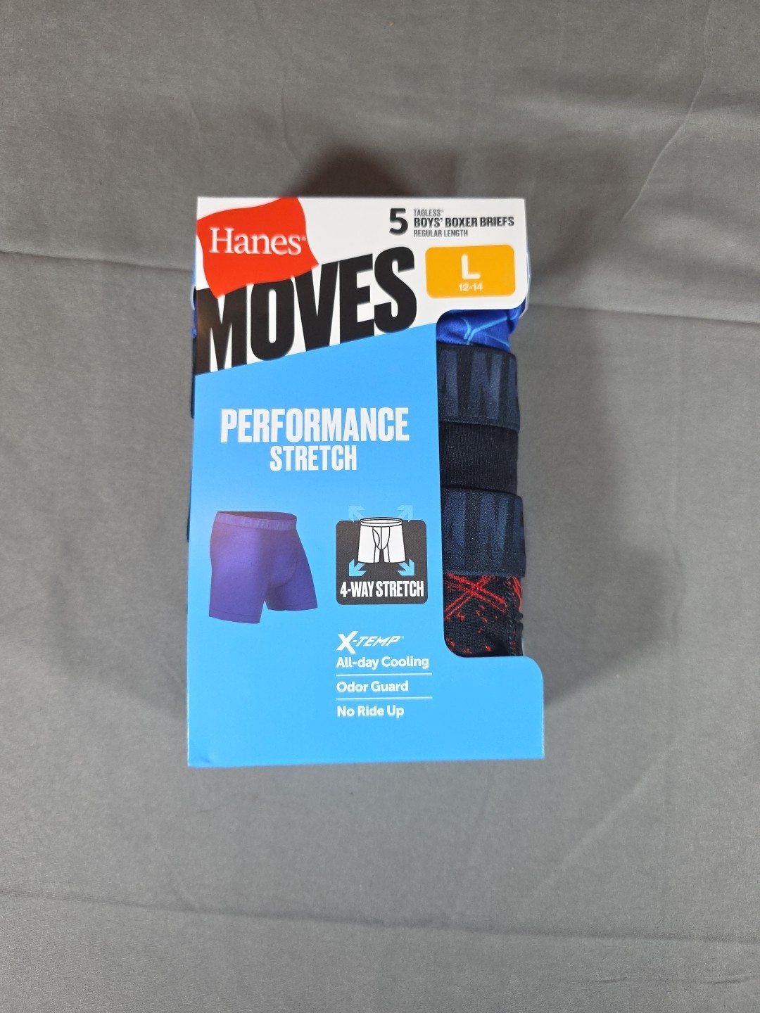 Hanes Underwear Boys Large 12/14 Boxer Briefs Moves Performance Stretch 5 Pairs