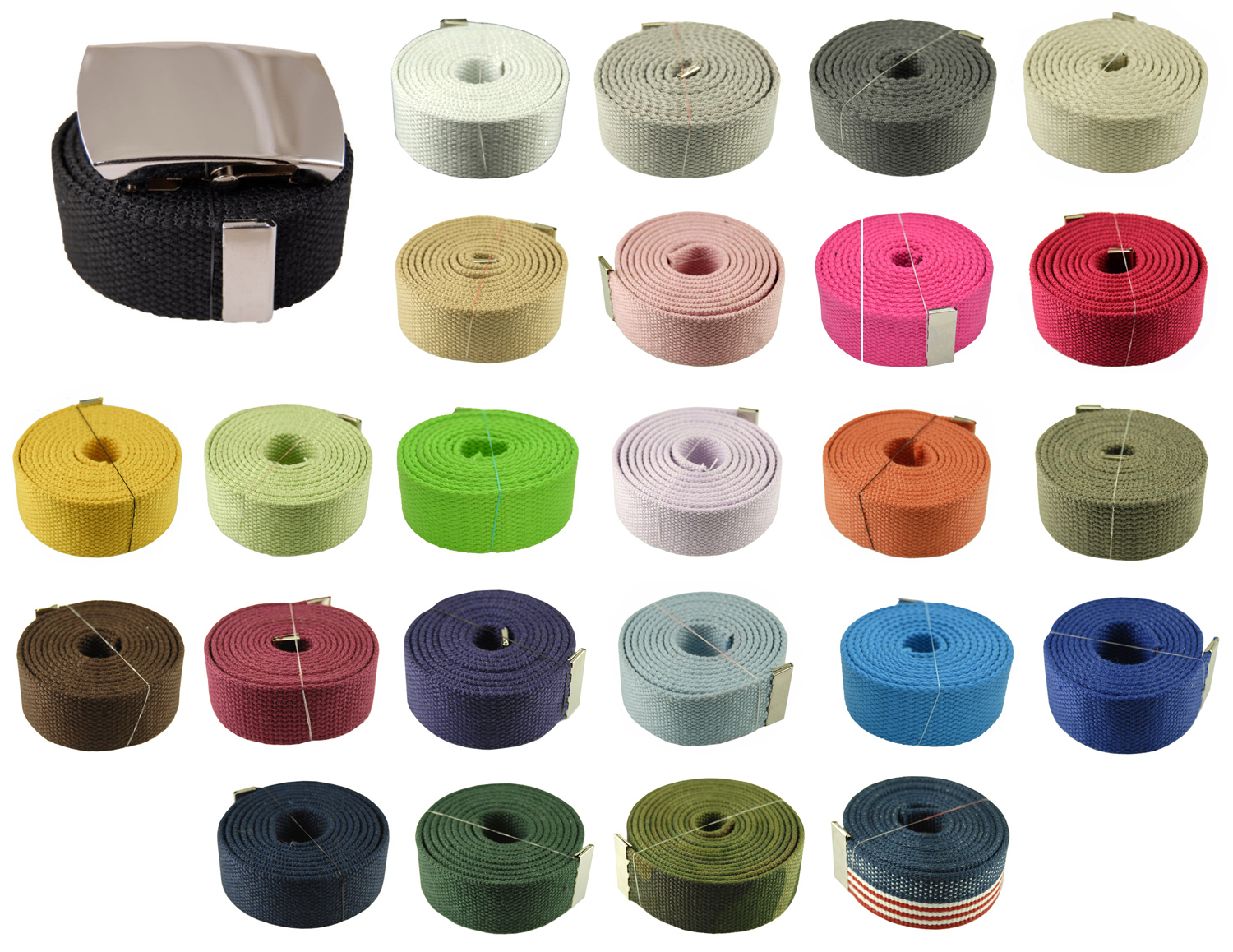 48″,54″,60″,72″ Military Canvas Plain Big Silver Metal Web Belt & Buckle