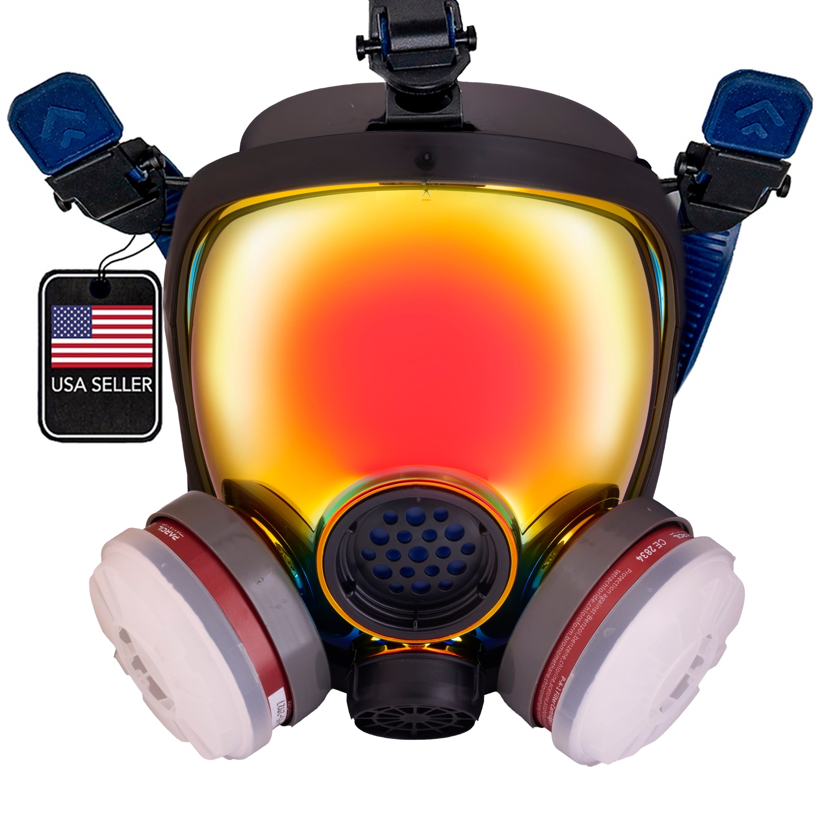 In Stock PD100 Full Face Gas Mask Respirator ASTM Dual Activated Charcoal Filter