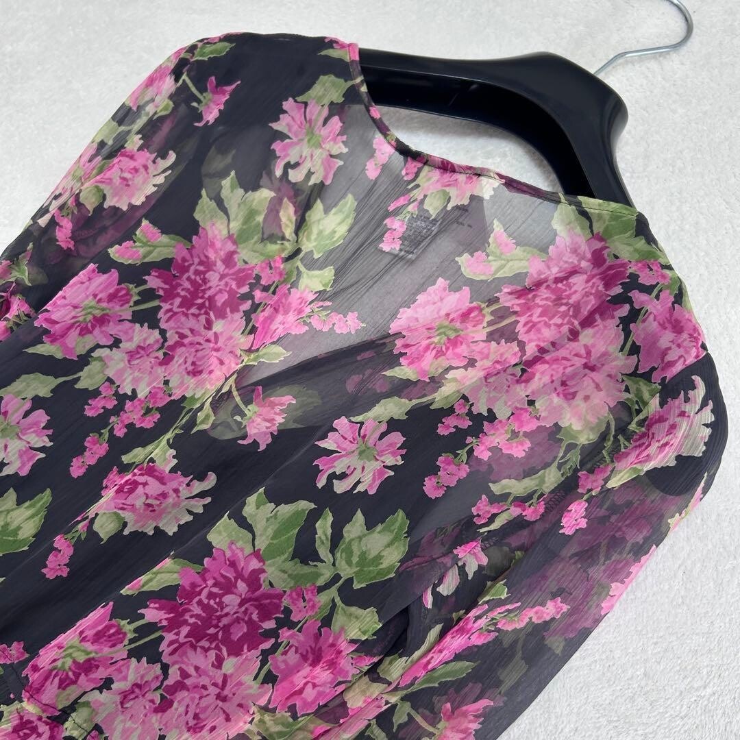 Max Mara Silk Floral Maxi Dress Ribbon Tie Black Pink Slip Auth