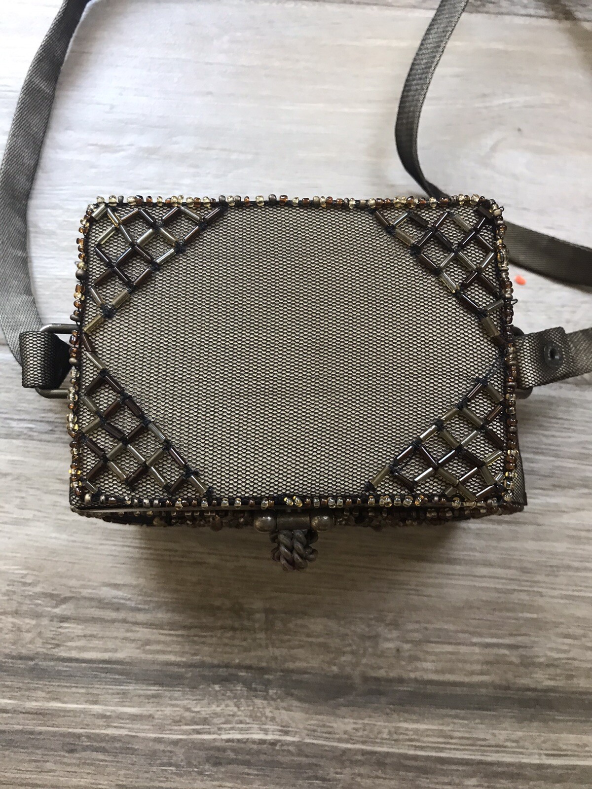 Indian Beaded Sequin Bronze Silk Wide Hipped Pouch Purse Elegant Evening