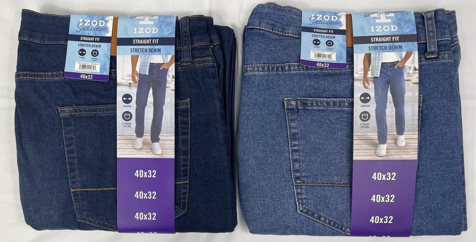 Izod Lot of 2 Men’s 40×32 Dark Blue & Blue Straight Fit Comfort Stretch Jean NWT